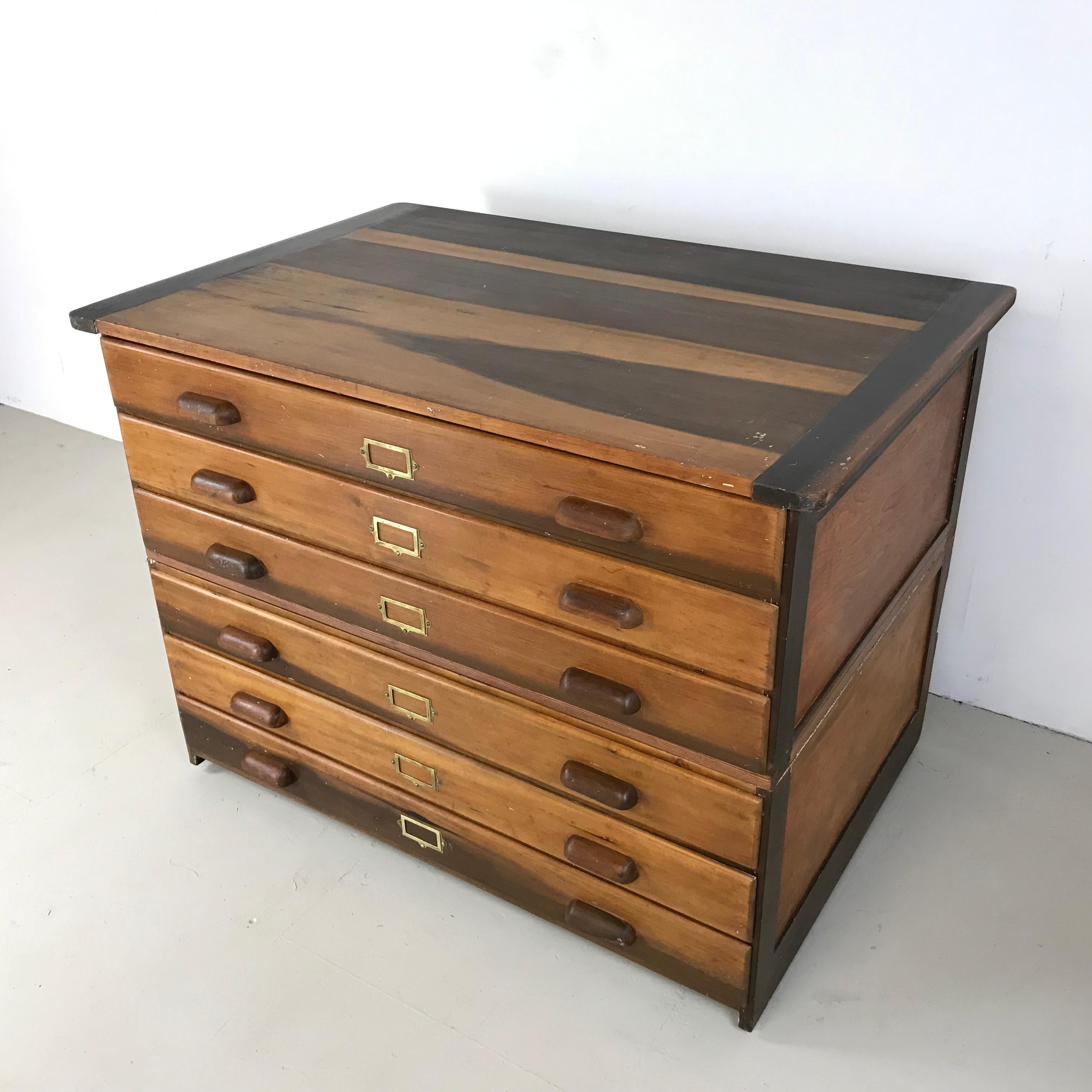 1930s Plan Chest with Brass Cup Handles and Label Inserts 2