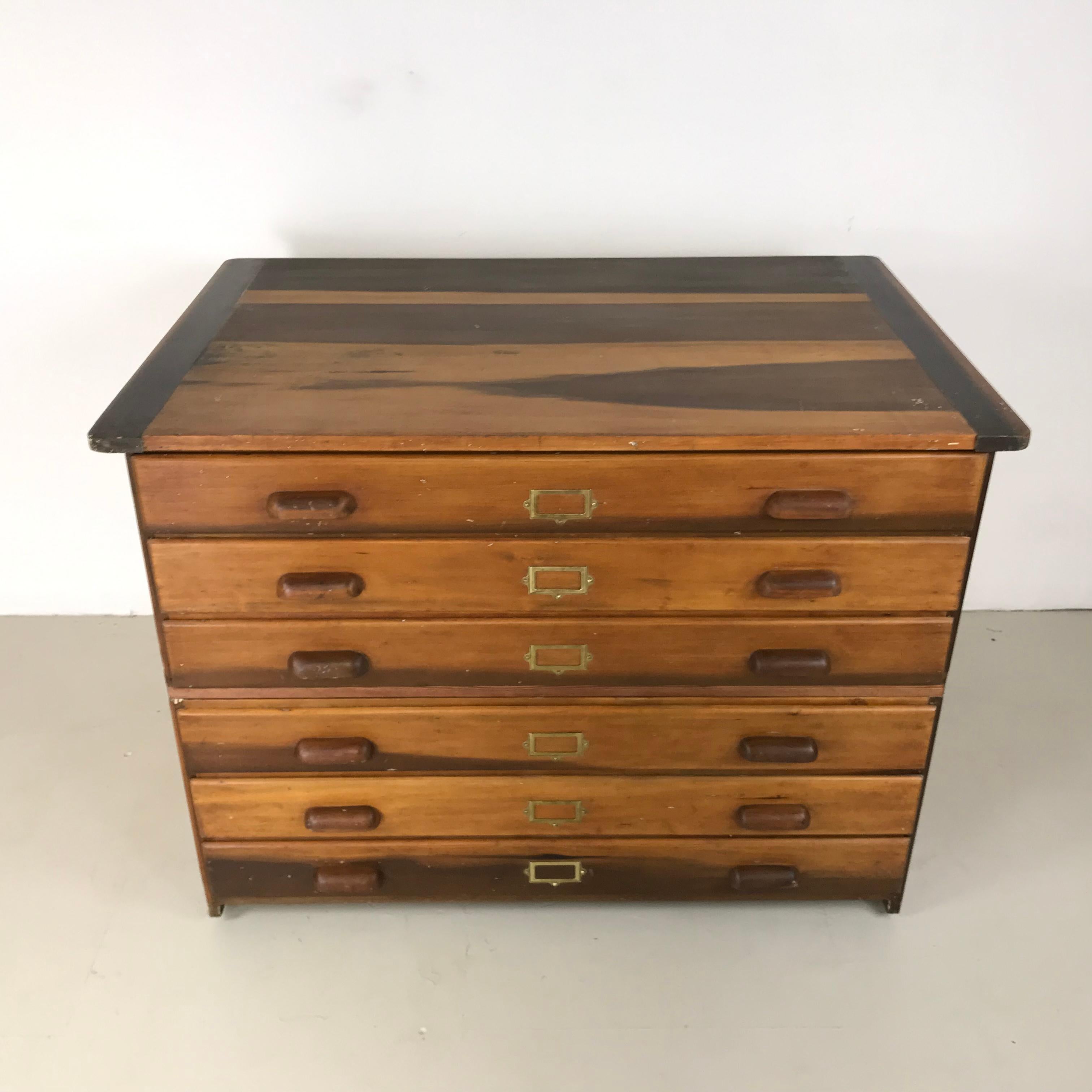 1930s Plan Chest with Brass Cup Handles and Label Inserts 3