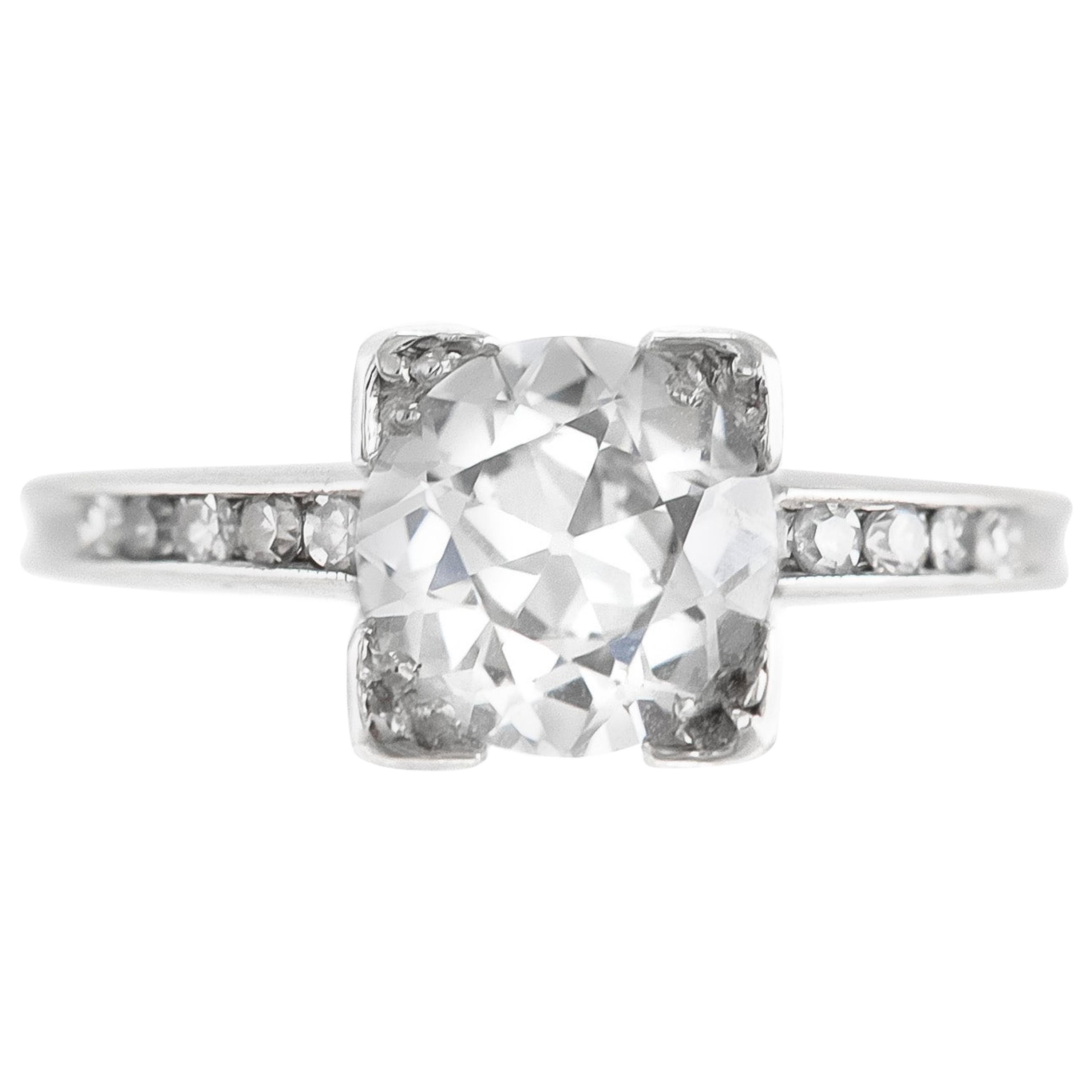 1930s Plat Engagement Ring with Center Round Diamond For Sale at 1stDibs