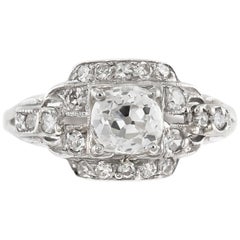 Vintage 1930s Plat Engagement Ring with Center Round Diamond