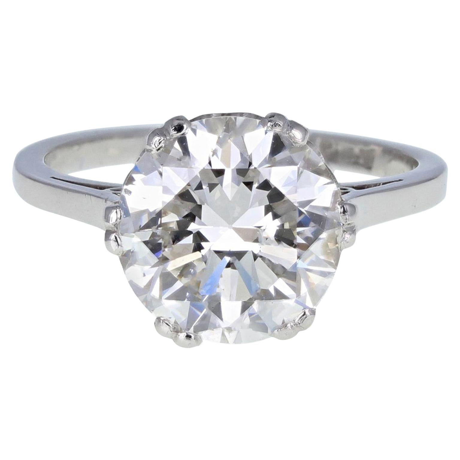 1930s White Gold 3.29 Carat Brilliant-Cut Diamond Solitaire Engagement Ring