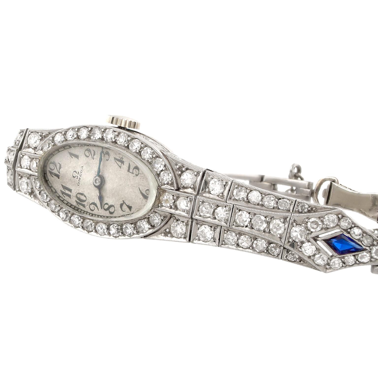 Art Deco 1930s Platinum 18K White Gold and Diamonds Omega Watch For Sale