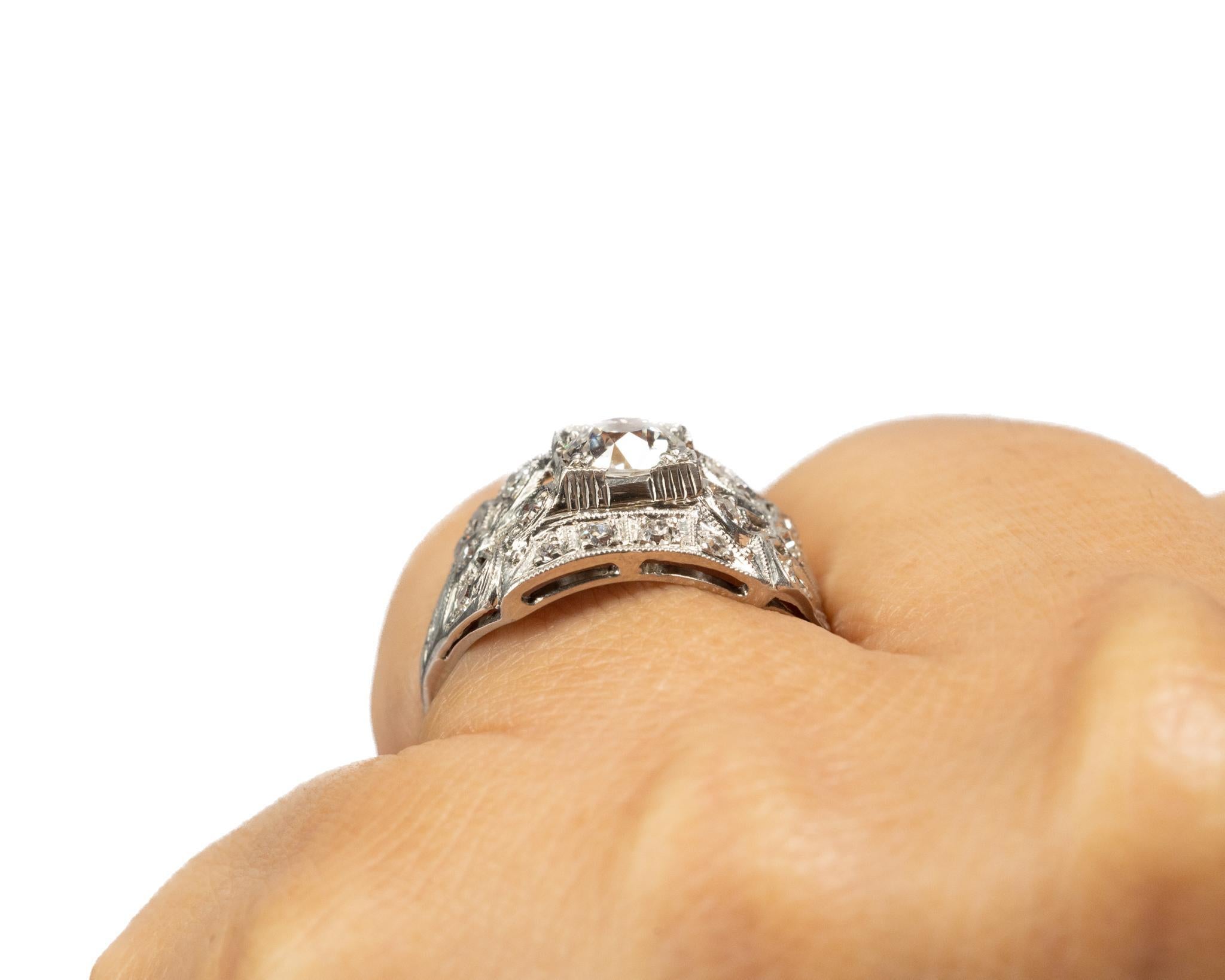 1930s Platinum .69ct Old European Brilliant Diamond Engagement Ring In Good Condition For Sale In Atlanta, GA