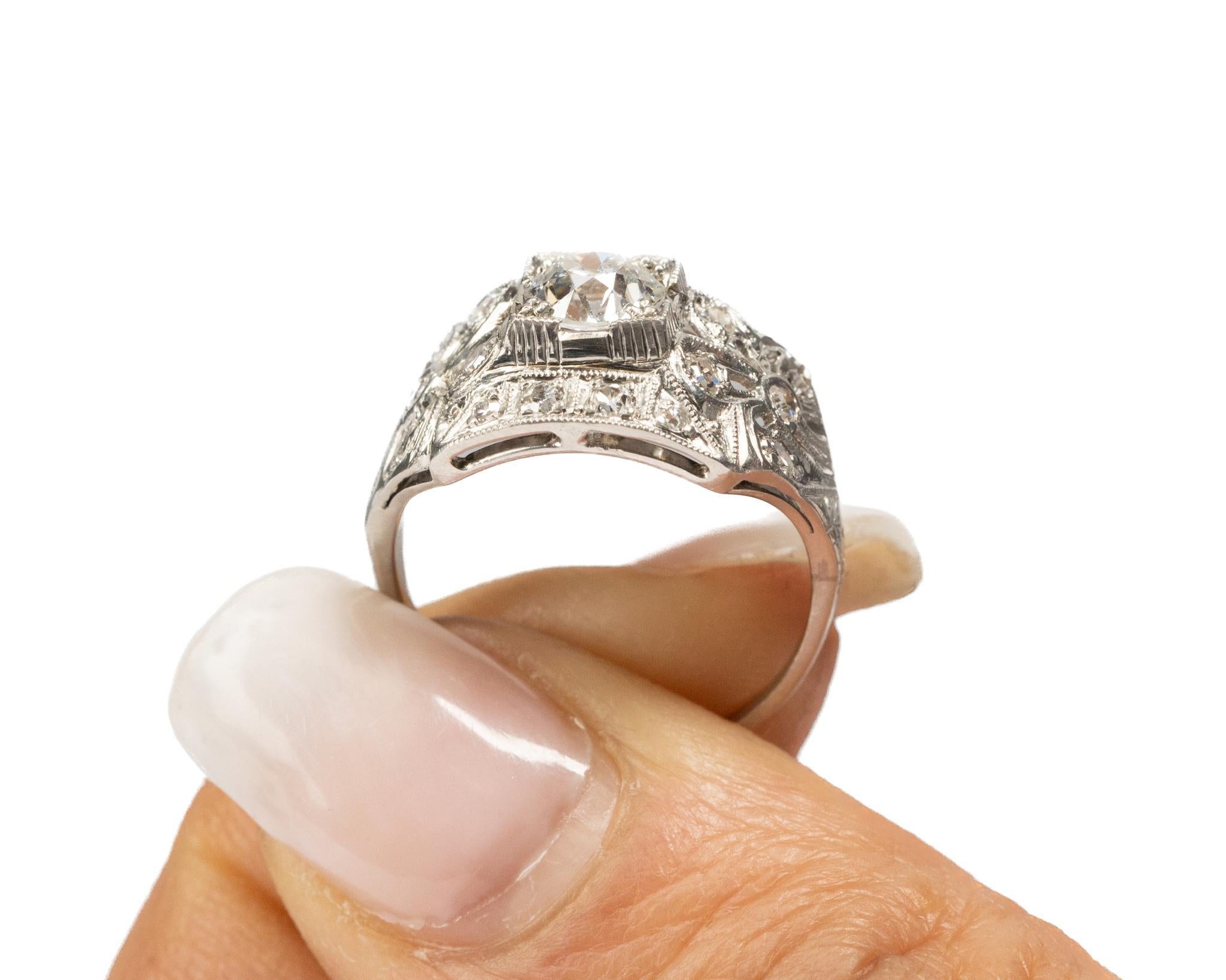 Women's 1930s Platinum .69ct Old European Brilliant Diamond Engagement Ring For Sale