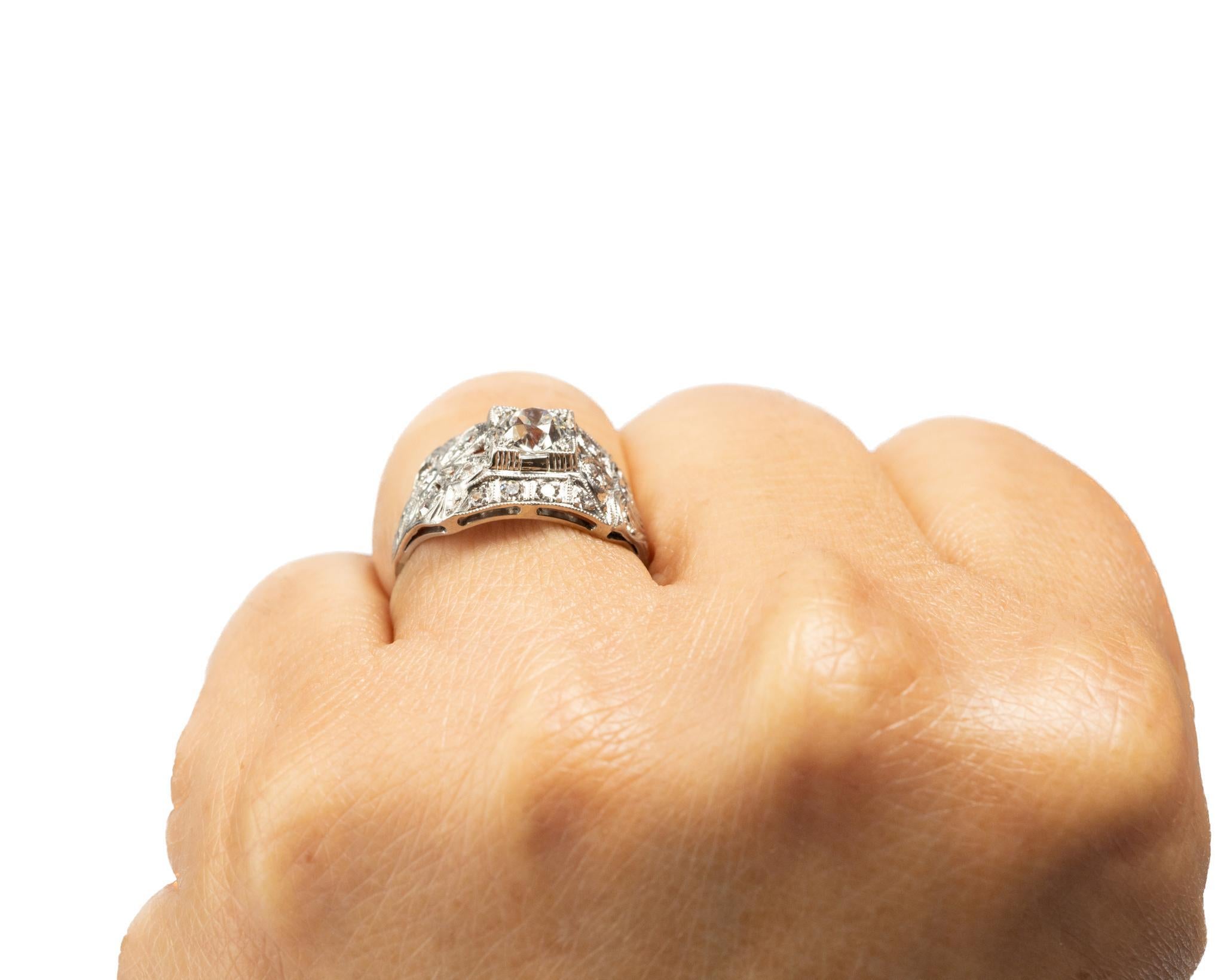 1930s Platinum .69ct Old European Brilliant Diamond Engagement Ring For Sale 1