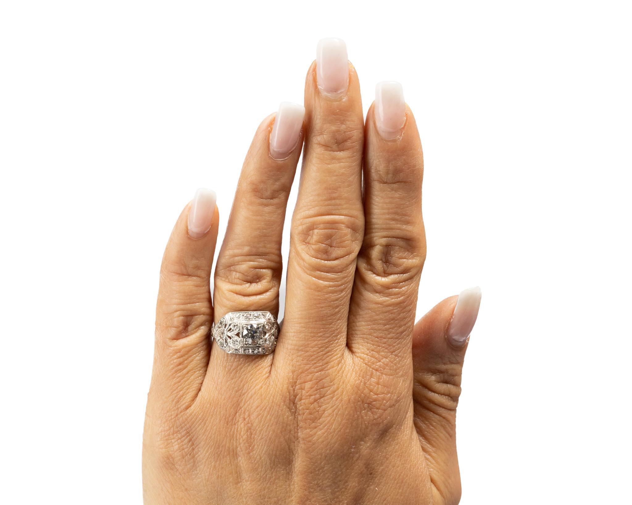 1930s Platinum .69ct Old European Brilliant Diamond Engagement Ring For Sale 2