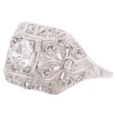 1930s Platinum .69ct Old European Brilliant Diamond Engagement Ring