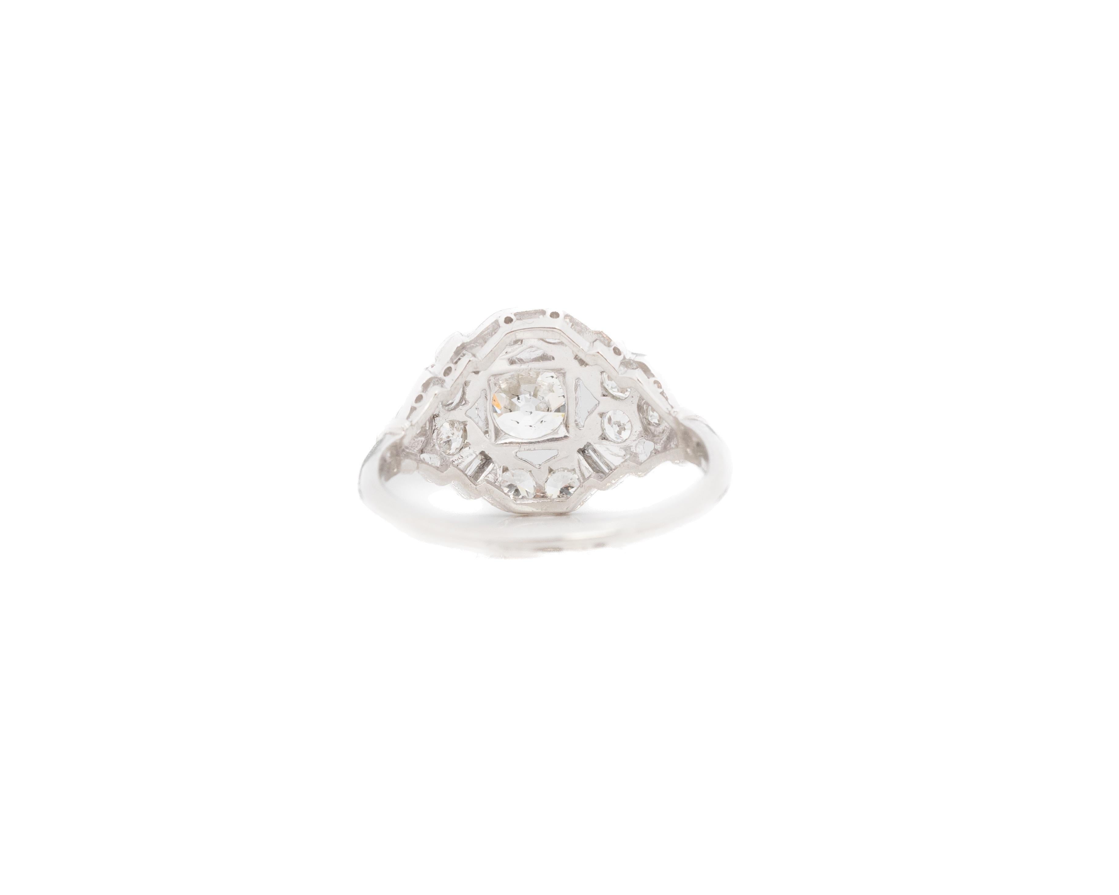 1930s Platinum Art Deco 1.24ct Old Mine Antique Cushion Engagement Ring In Good Condition For Sale In Hicksville, NY