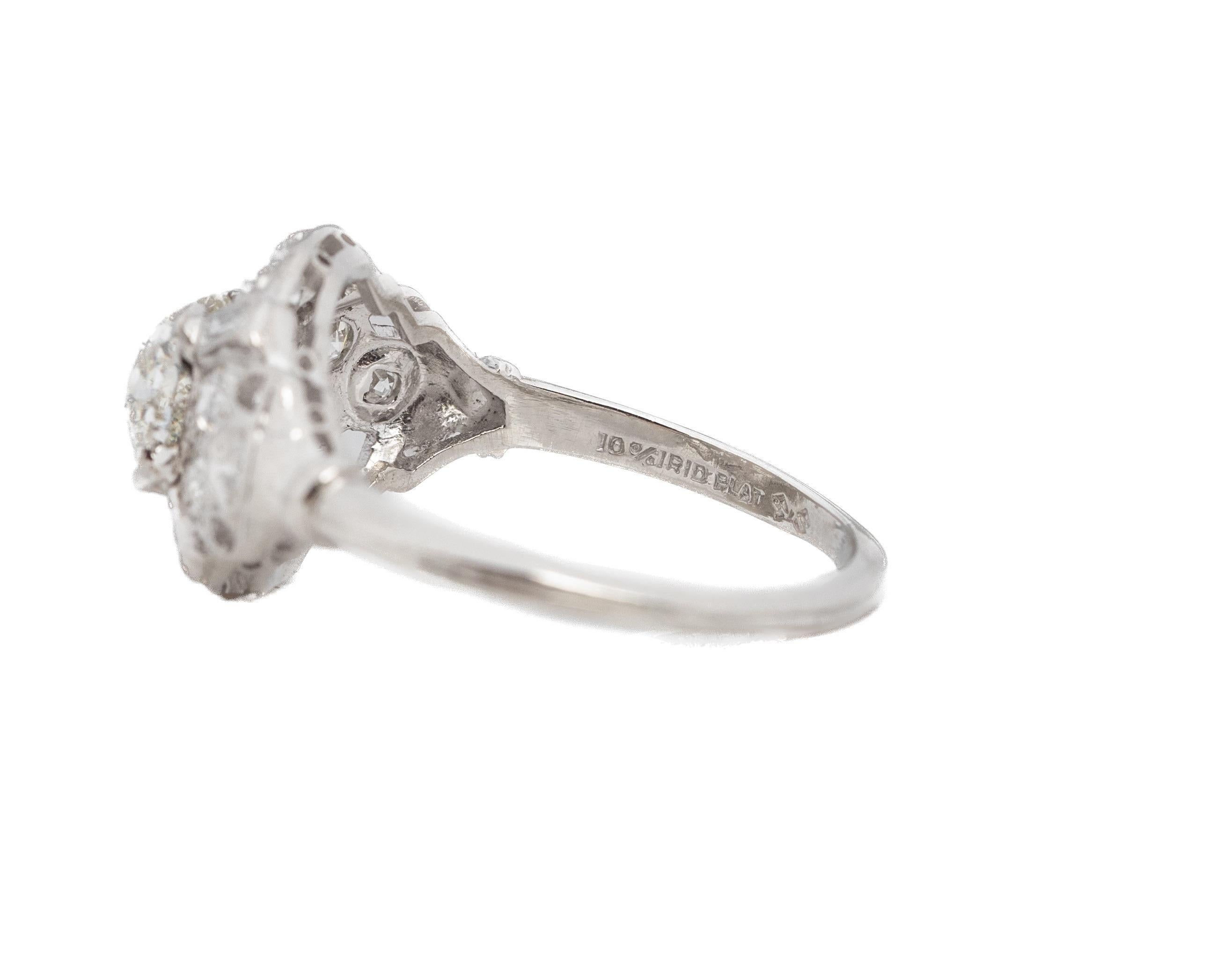Women's 1930s Platinum Art Deco 1.24ct Old Mine Antique Cushion Engagement Ring For Sale