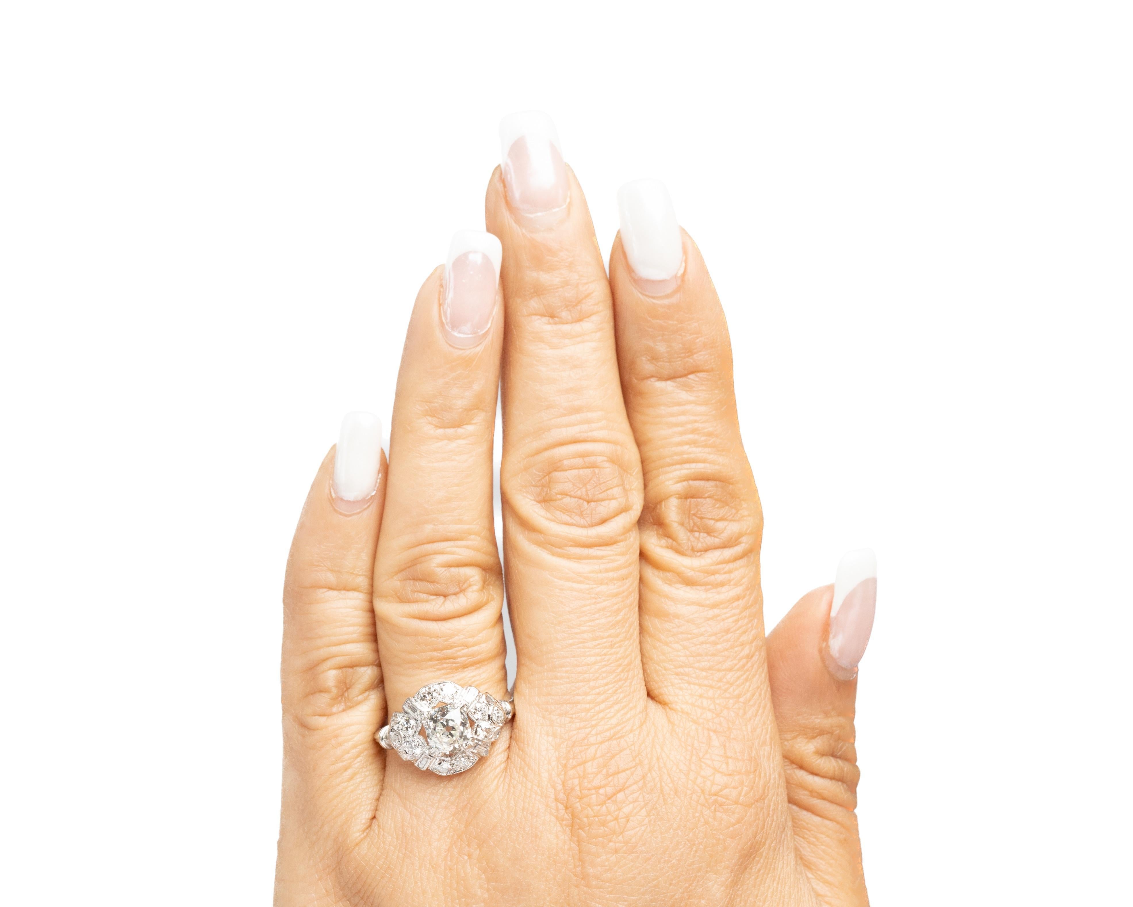 1930s Platinum Art Deco 1.24ct Old Mine Antique Cushion Engagement Ring For Sale 1