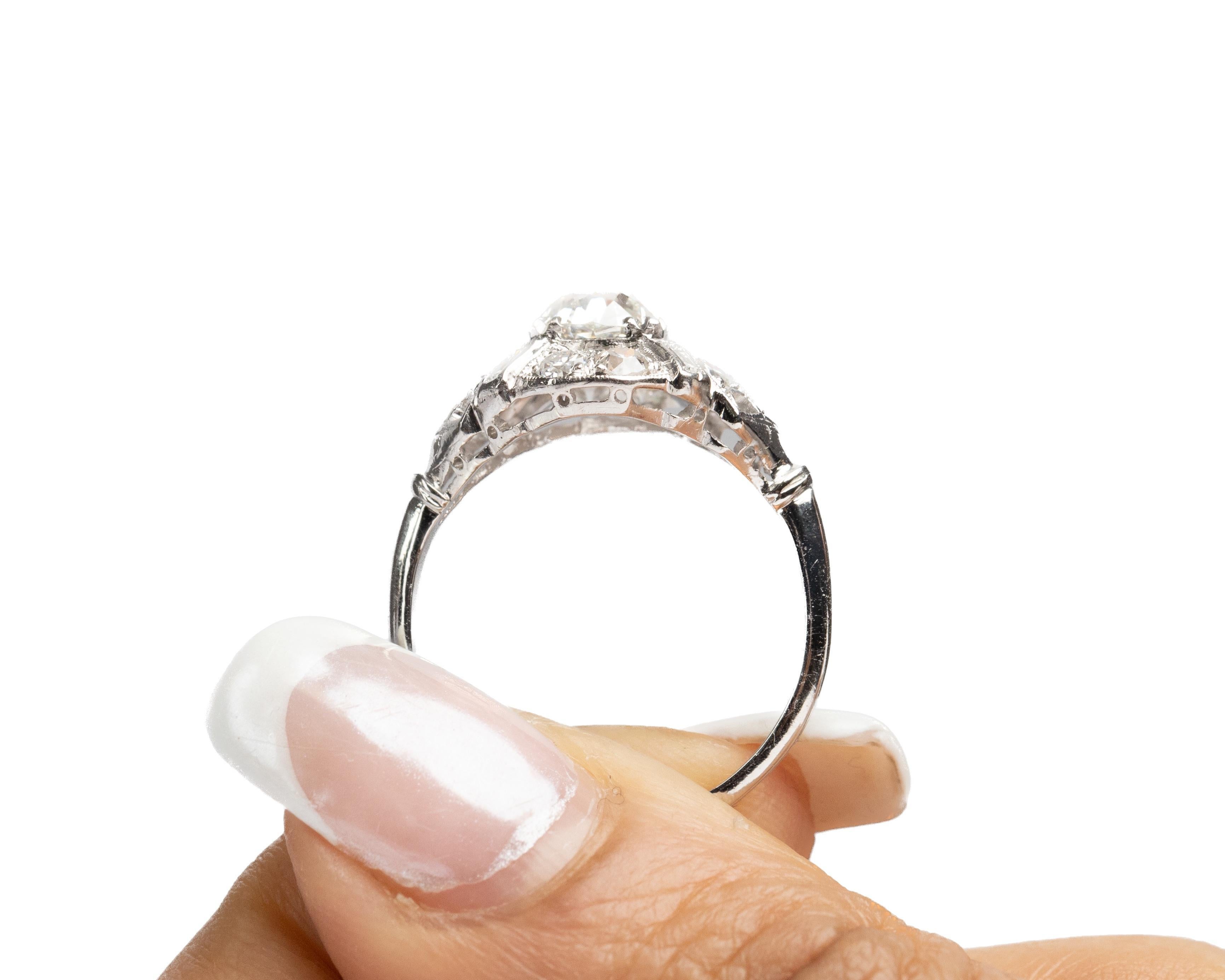 1930s Platinum Art Deco 1.24ct Old Mine Antique Cushion Engagement Ring For Sale 4
