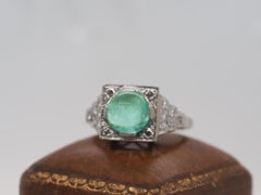 1930s Platinum Art Deco Cabochon Emerald Engagement Ring