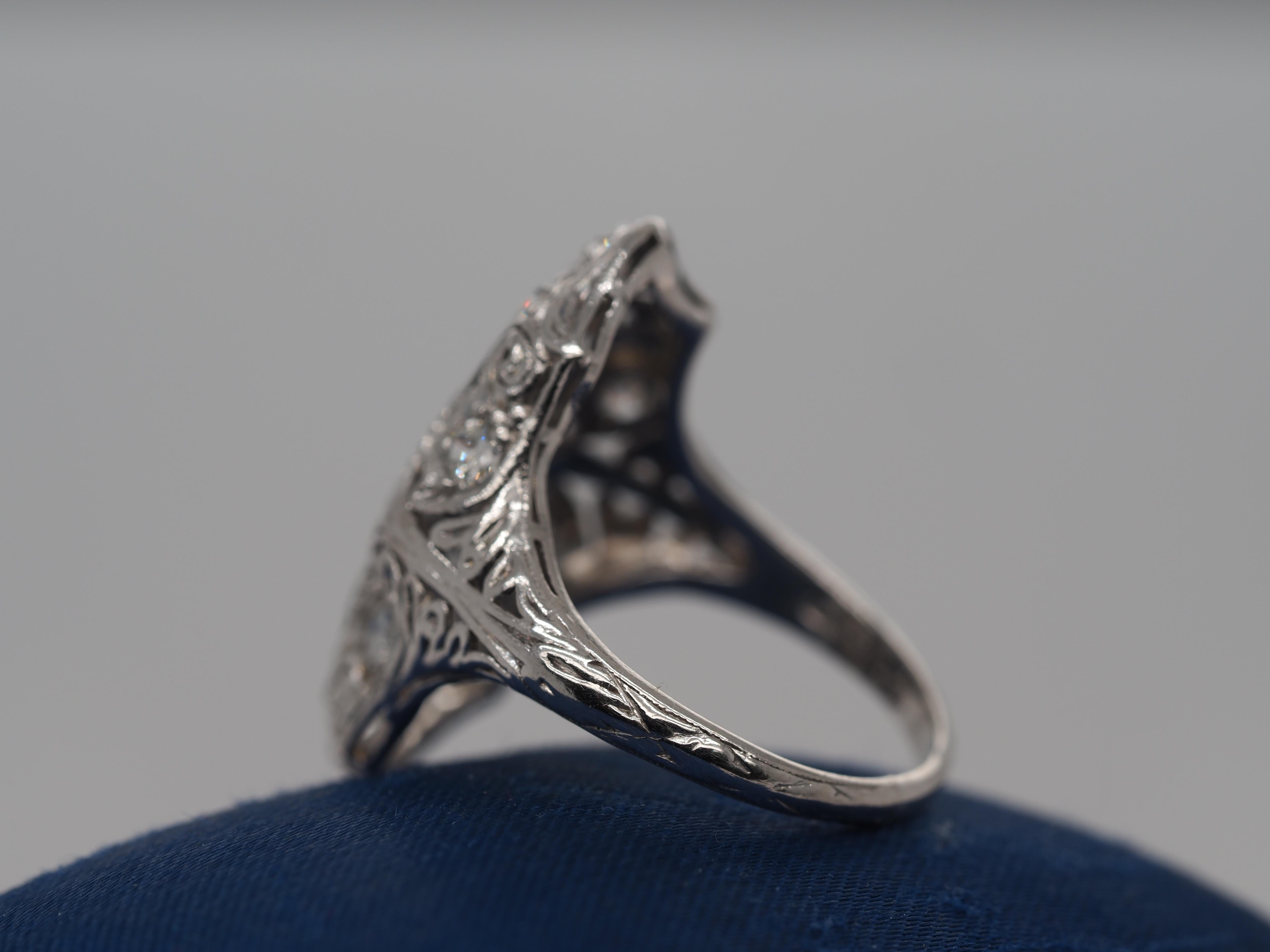 1930s Platinum Art Deco Diamond Shield Ring In Good Condition For Sale In Atlanta, GA
