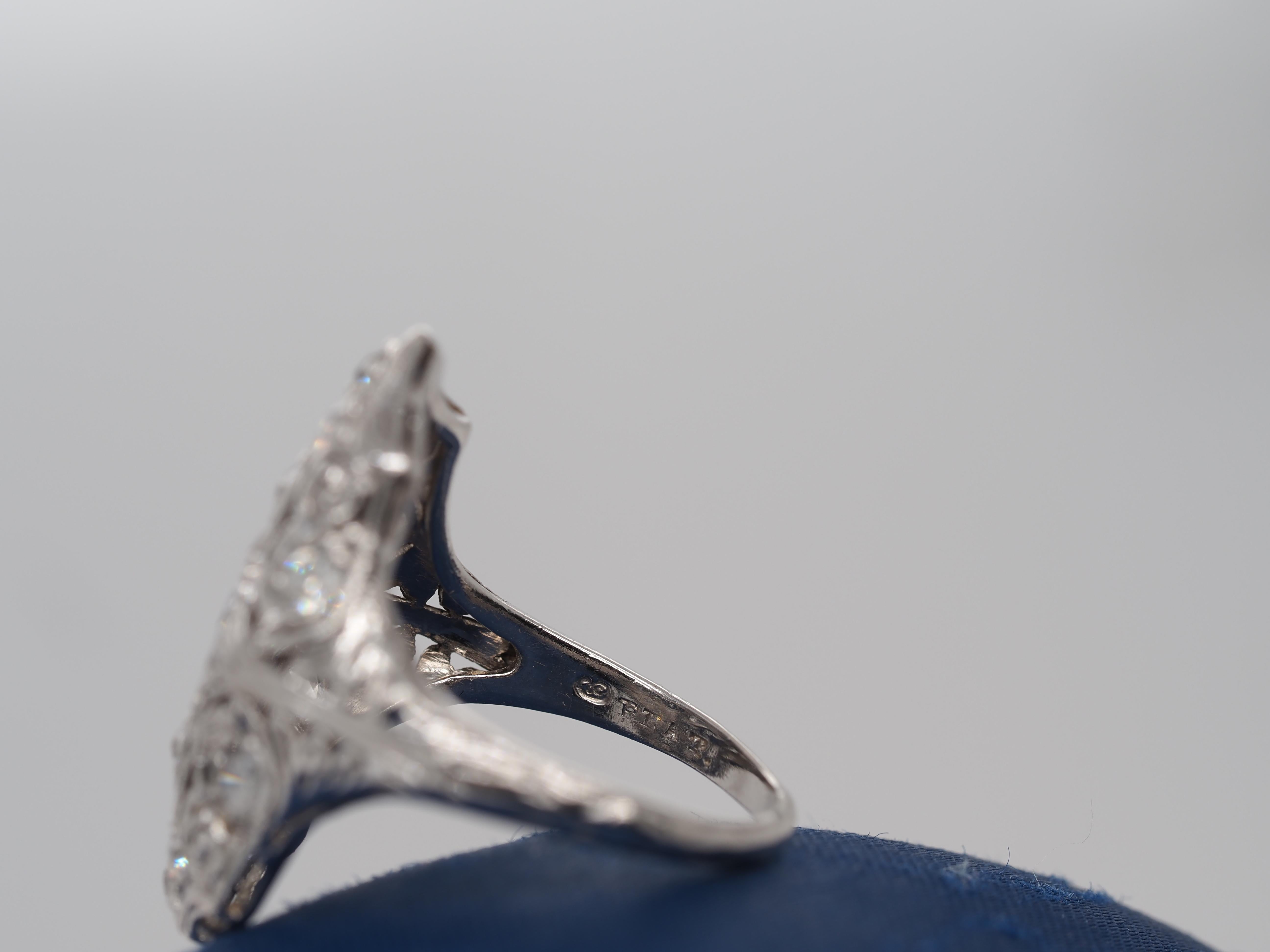 Women's or Men's 1930s Platinum Art Deco Diamond Shield Ring For Sale