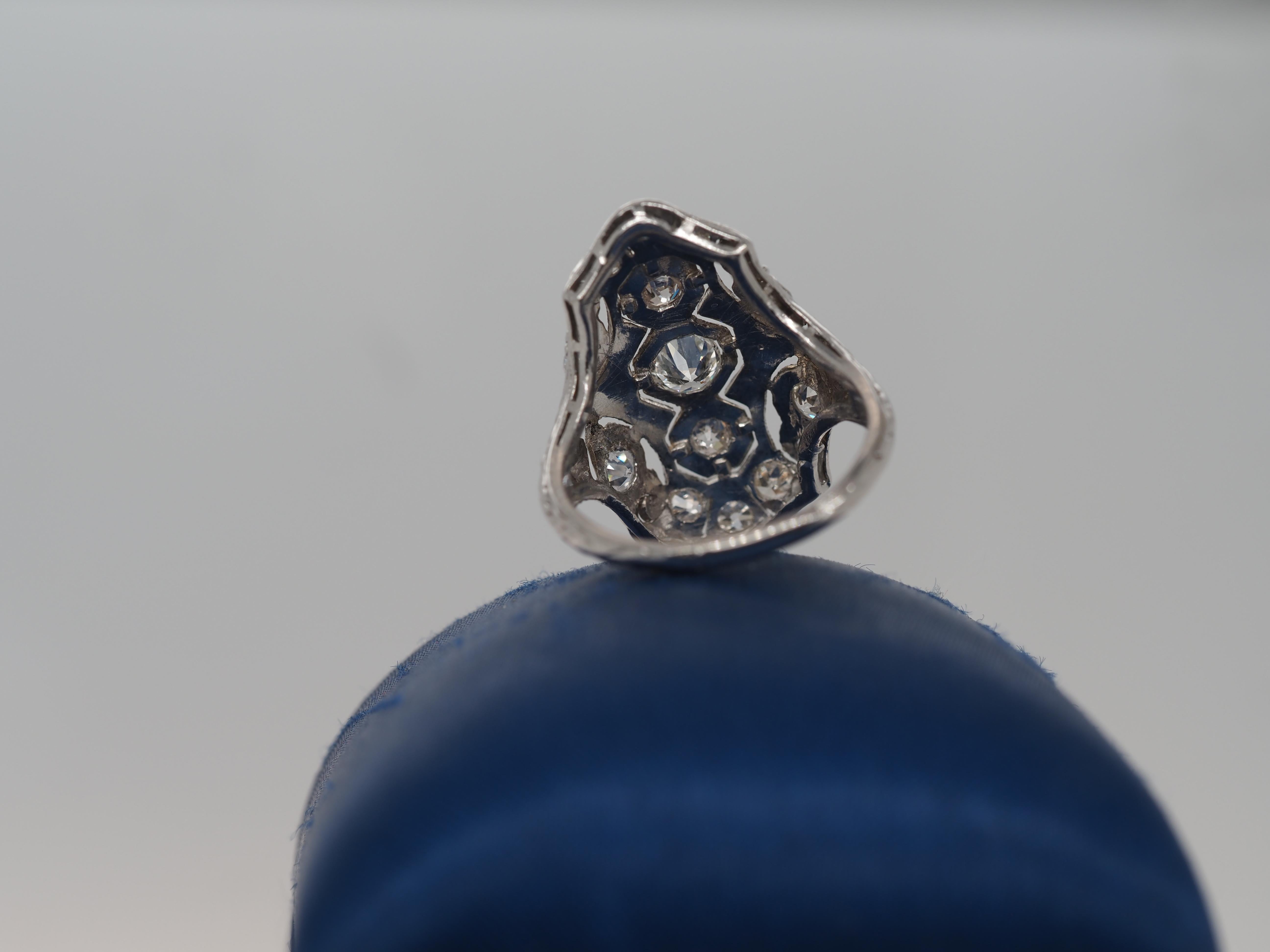 1930s Platinum Art Deco Diamond Shield Ring For Sale 1
