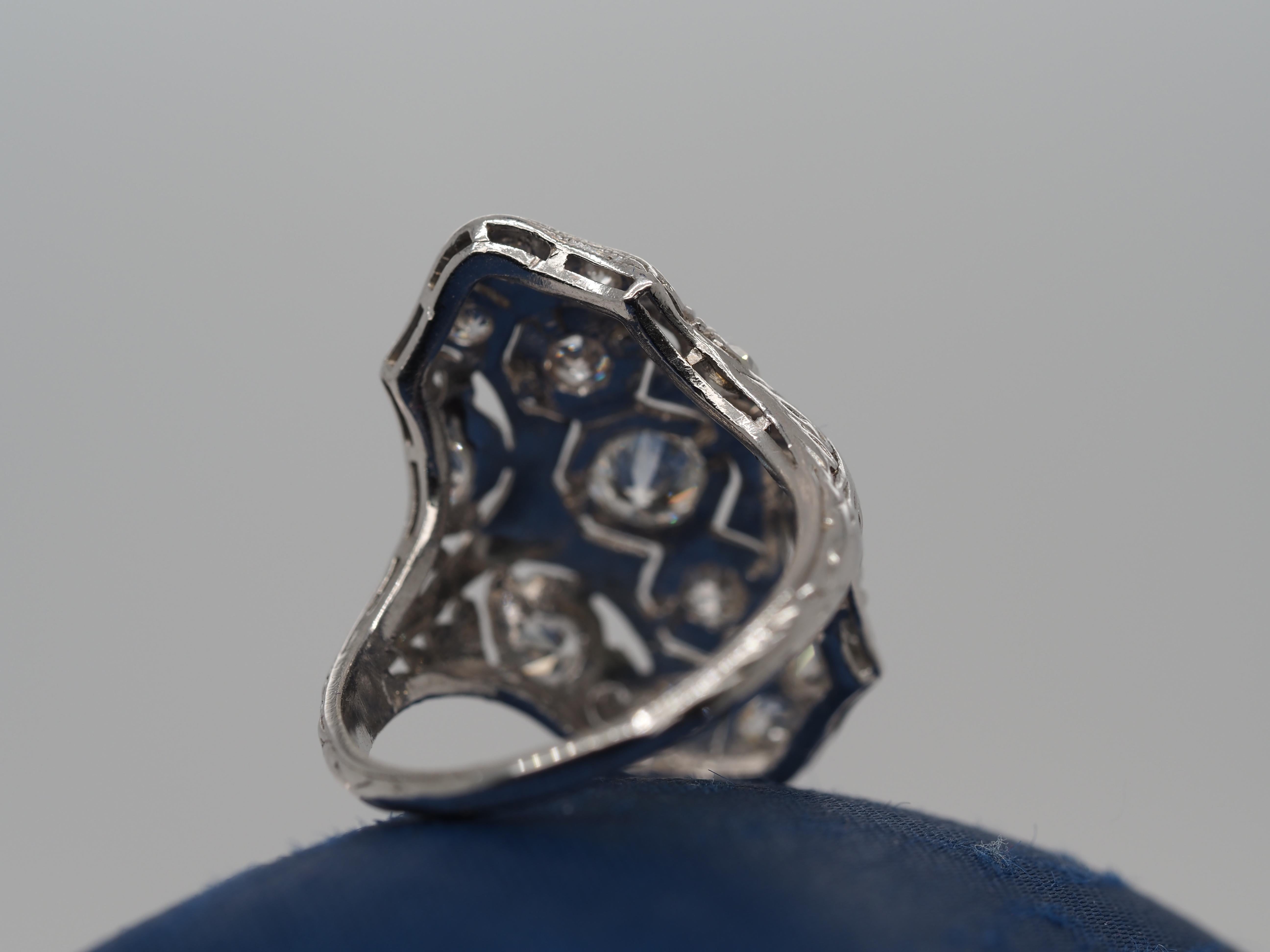 1930s Platinum Art Deco Diamond Shield Ring For Sale 2