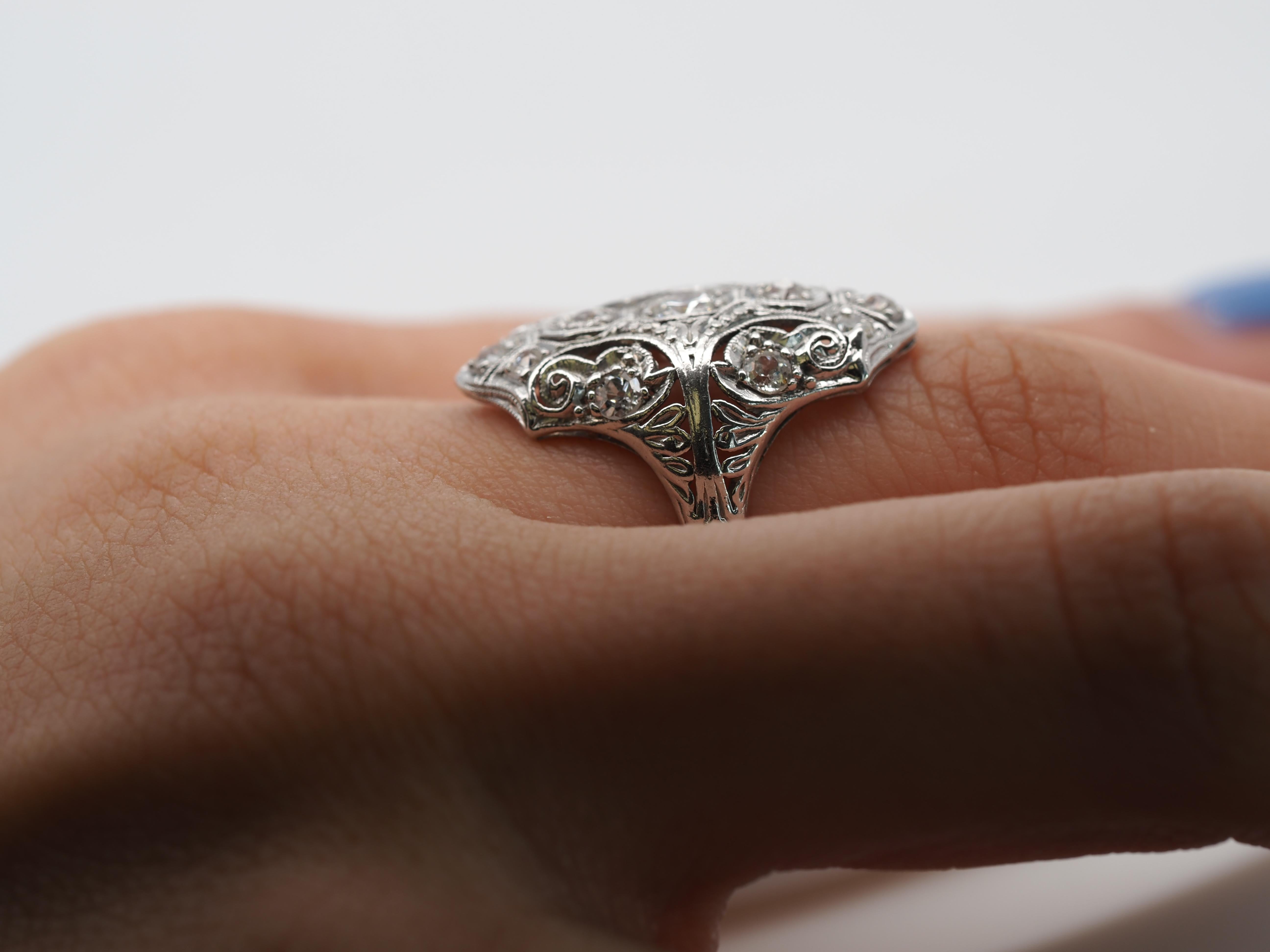 1930s Platinum Art Deco Diamond Shield Ring For Sale 4