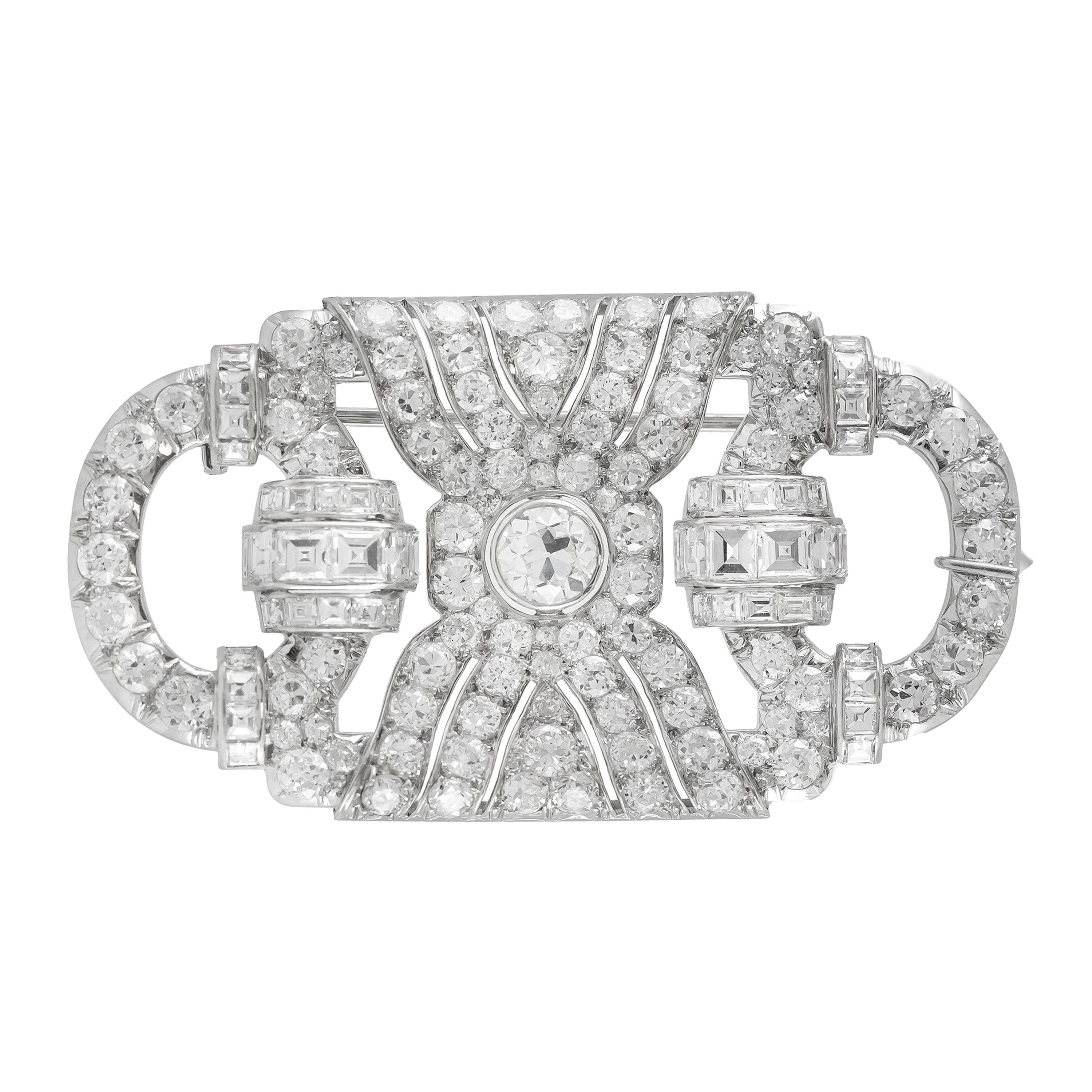 1930s Platinum Brooch with Diamonds For Sale