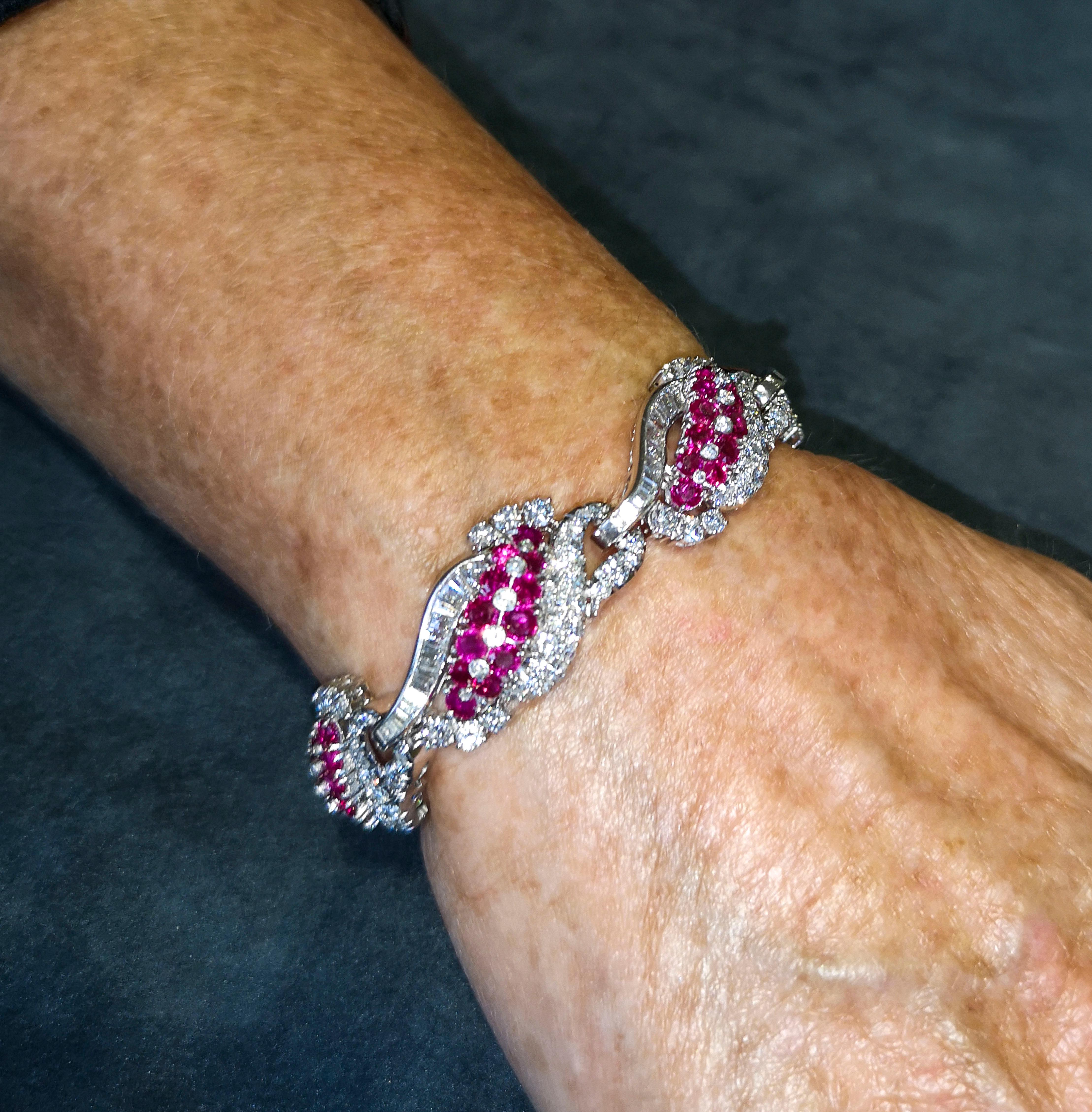 Art Deco 1930s Platinum Burma Ruby Diamond Bracelet For Sale