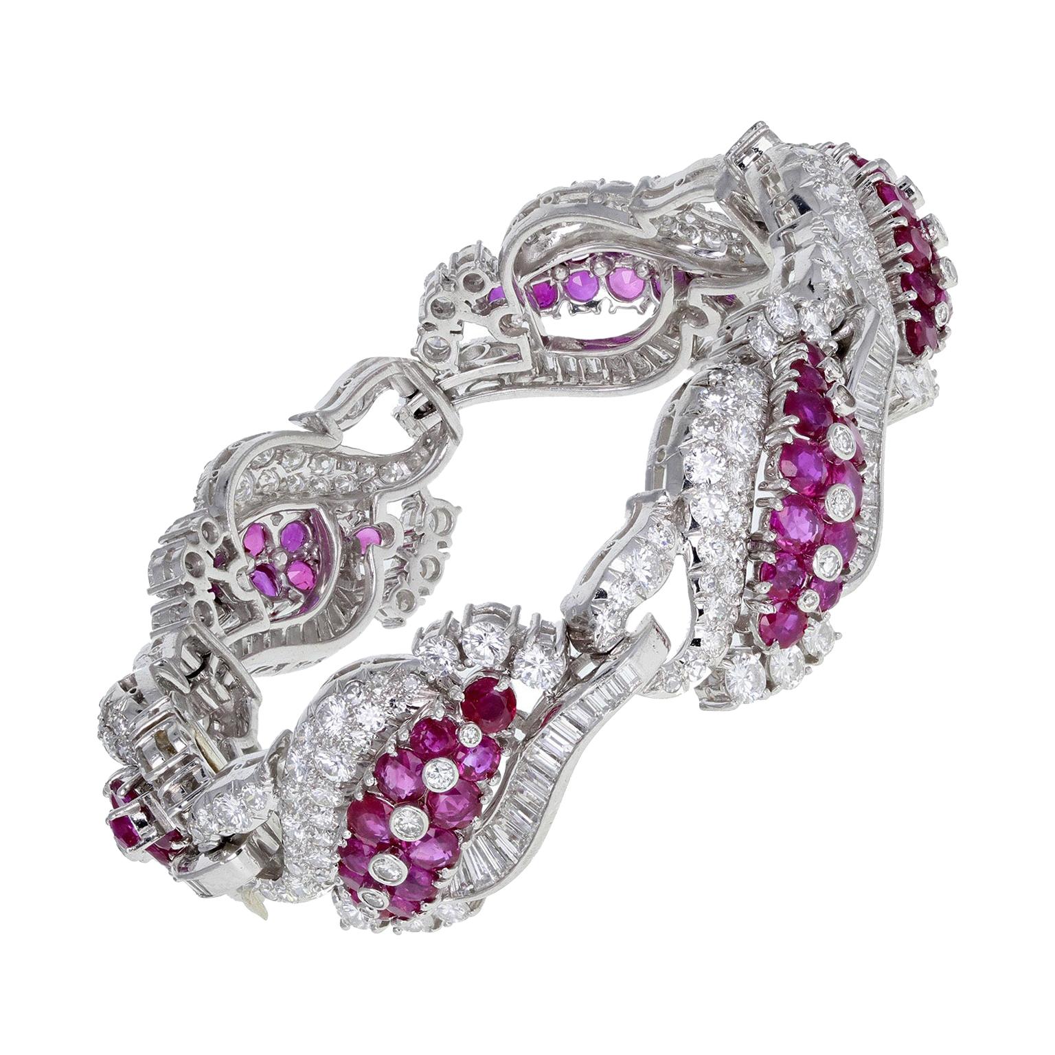 1930s Platinum Burma Ruby Diamond Bracelet For Sale