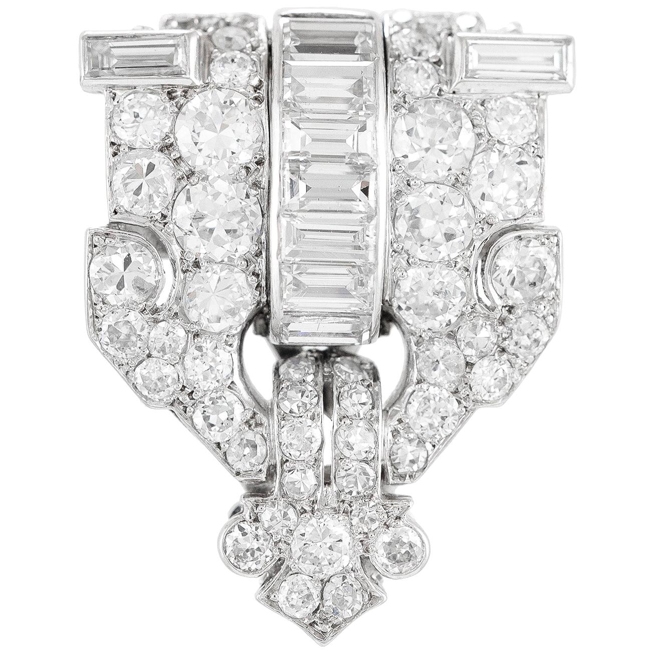 1930s Platinum Single Clip with Diamonds For Sale