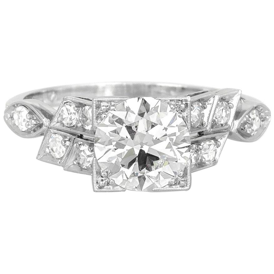 Bague de fiançailles en platine des années 1930 avec 1,00 diamant rond en vente
