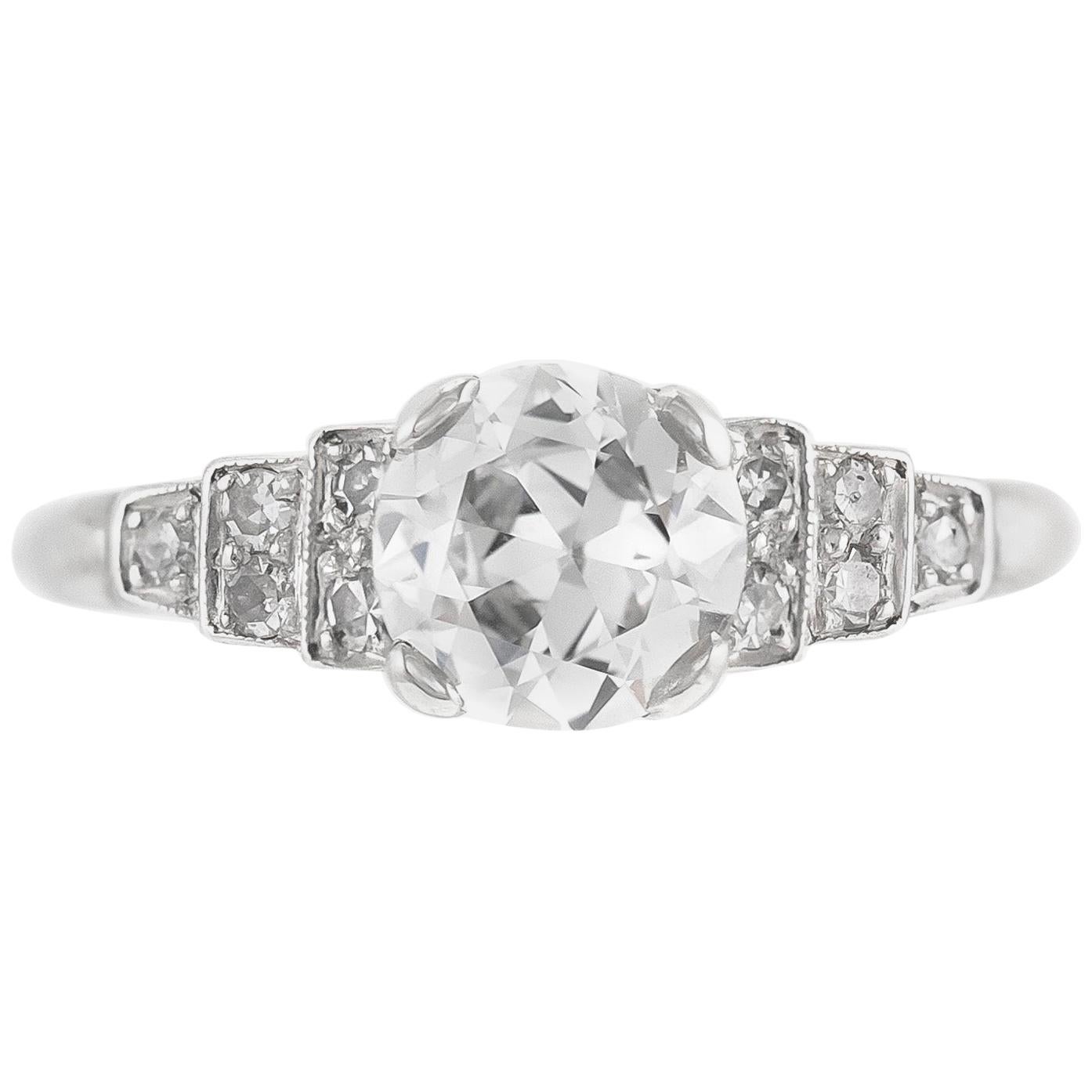1930s Platinum GIA 1.09 Carat Engagement Ring For Sale