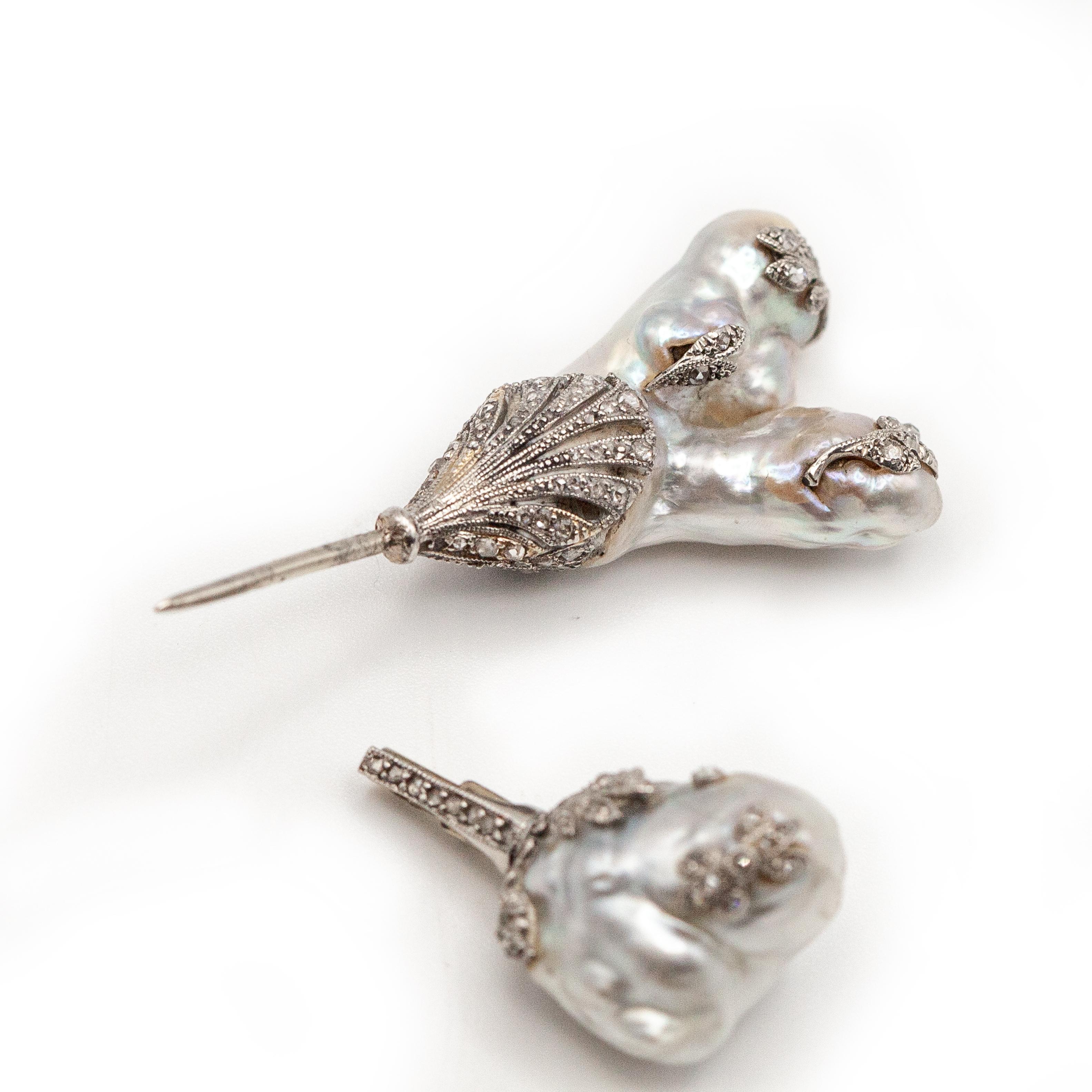 1930 Platino Perla Natural Diamante Broche Jabot en venta 5