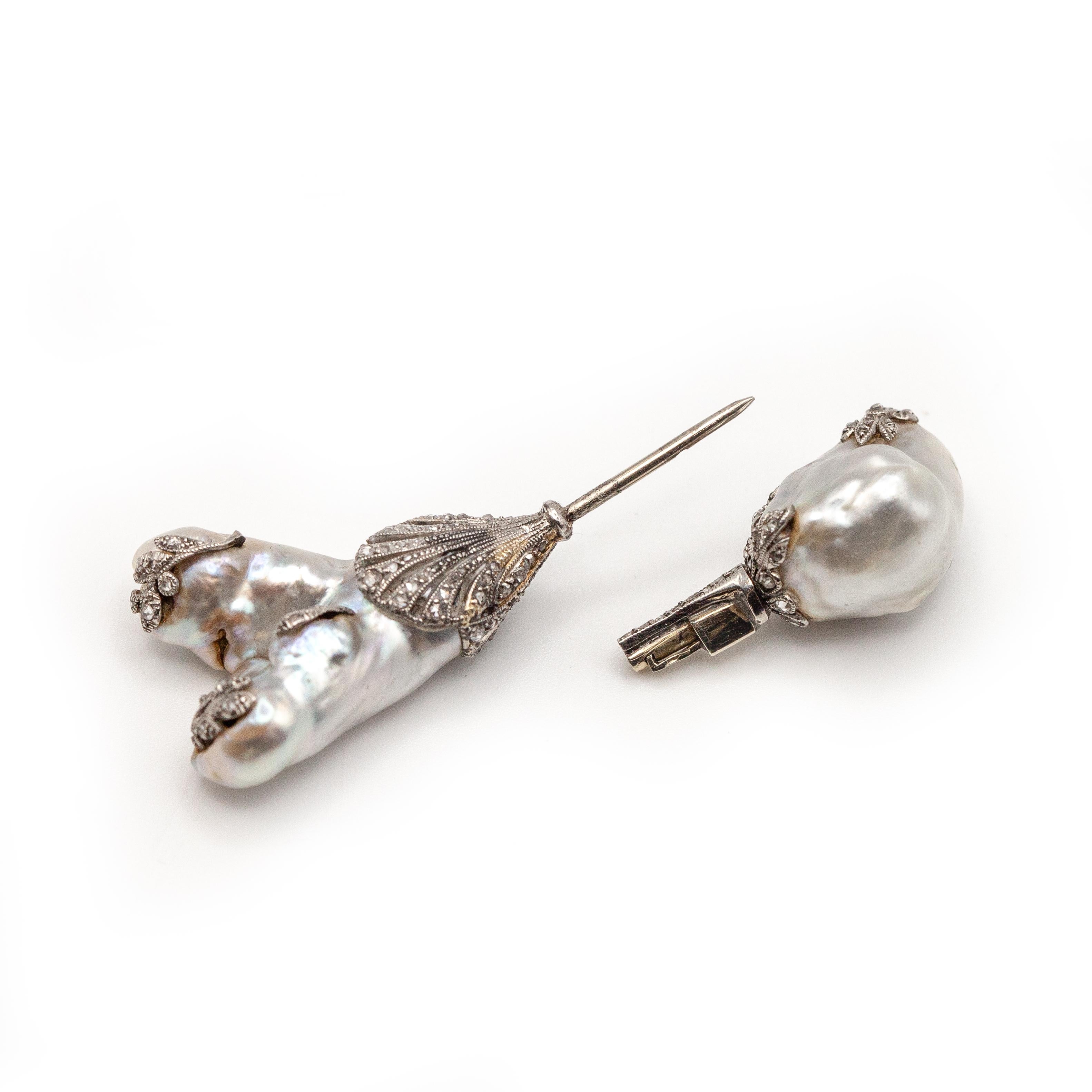 1930 Platino Perla Natural Diamante Broche Jabot en venta 6