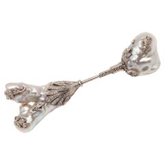 Antique Natural Baroque Pearl Diamond Jabot Brooch