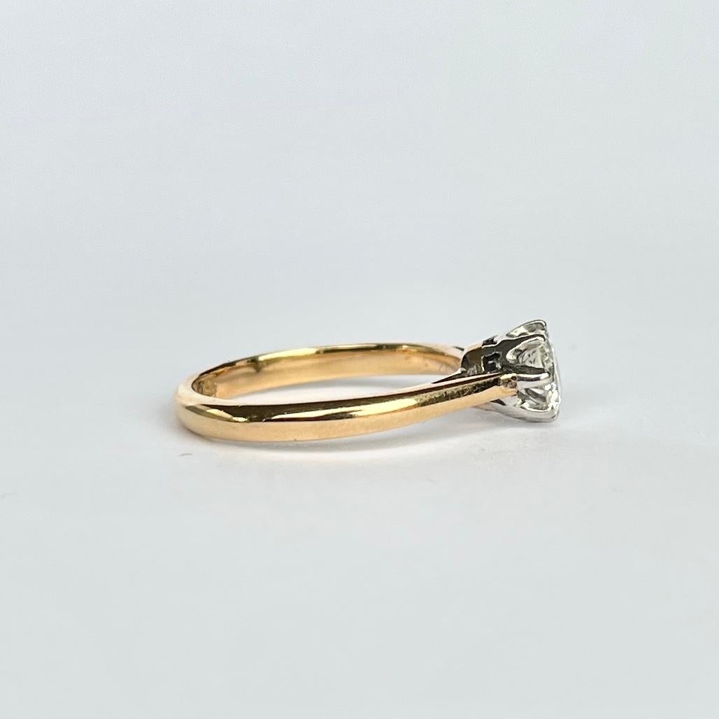 Women's or Men's 1930s Platinum Set Diamond 18 Karat Gold Solitaire Ring For Sale