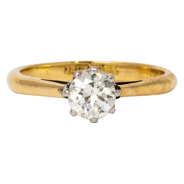 1930s Platinum Set Diamond 18 Karat Gold Solitaire Ring at 1stDibs