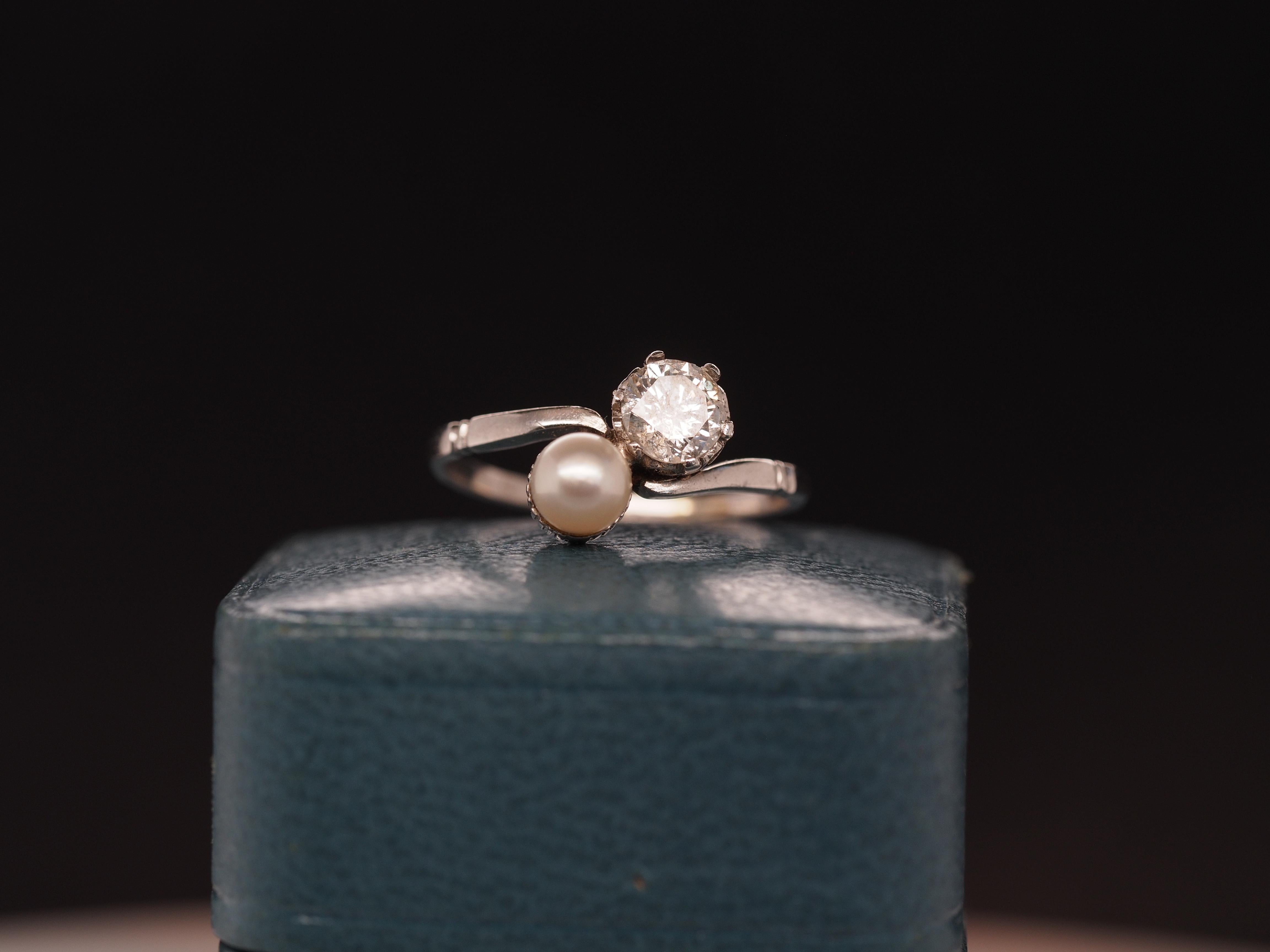 Art Deco 1930s Platinum “Toi Et Moi” Pearl & Diamond Engagement For Sale