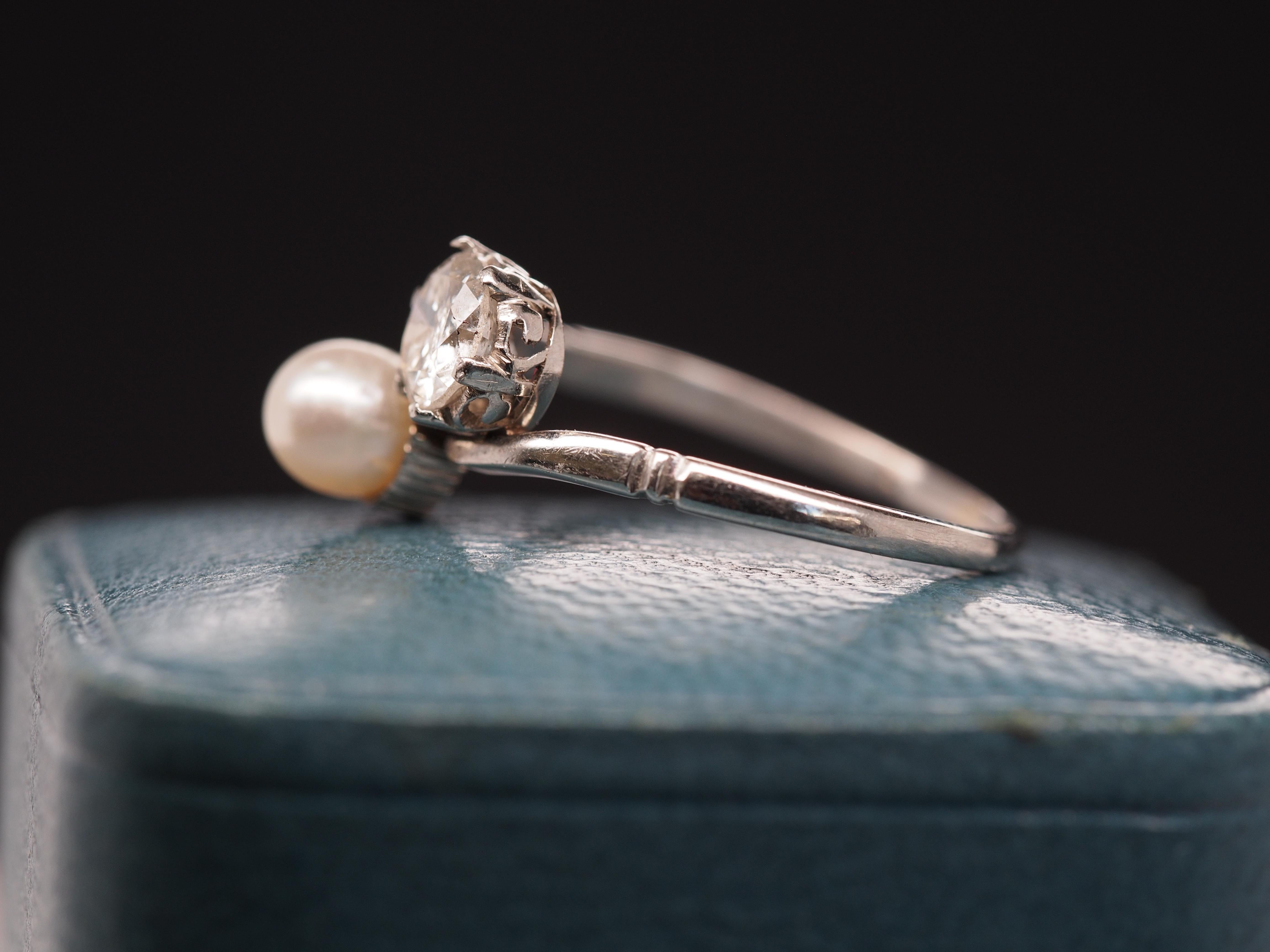 1930s Platinum “Toi Et Moi” Pearl & Diamond Engagement For Sale 1