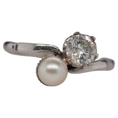 1930s Platinum “Toi Et Moi” Pearl & Diamond Engagement