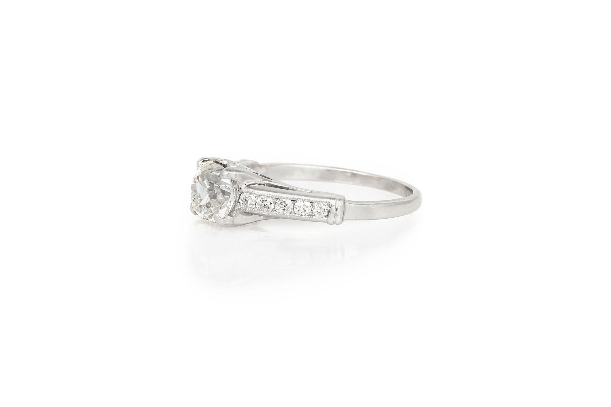 The beautiful ring is finely crafted in platinum with an Old Cushion cut center diamond weighing approximately a total of 1.47 carats, and side diamonds weighing approximately a total of 0.30 carats.
Color J
Clarity VS
Circa 1930
