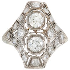 1930s Platinum with Two-Center Diamond and Around Diamonds Ring