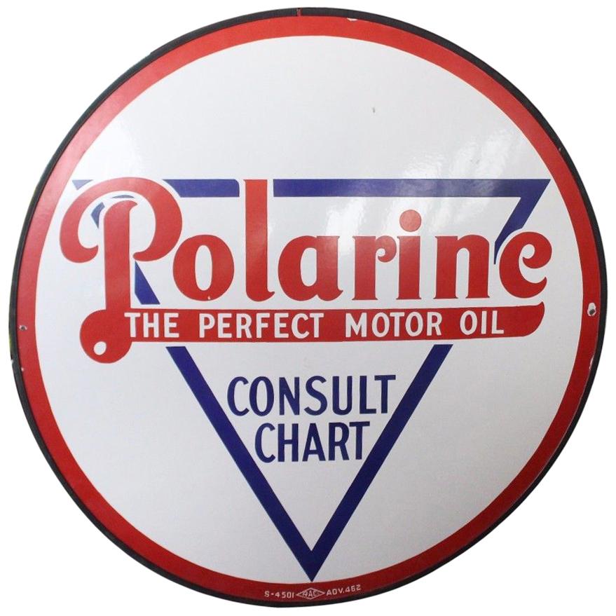 1930s Polarine Motor Oil "Consult Chart" Porcelain Sign For Sale