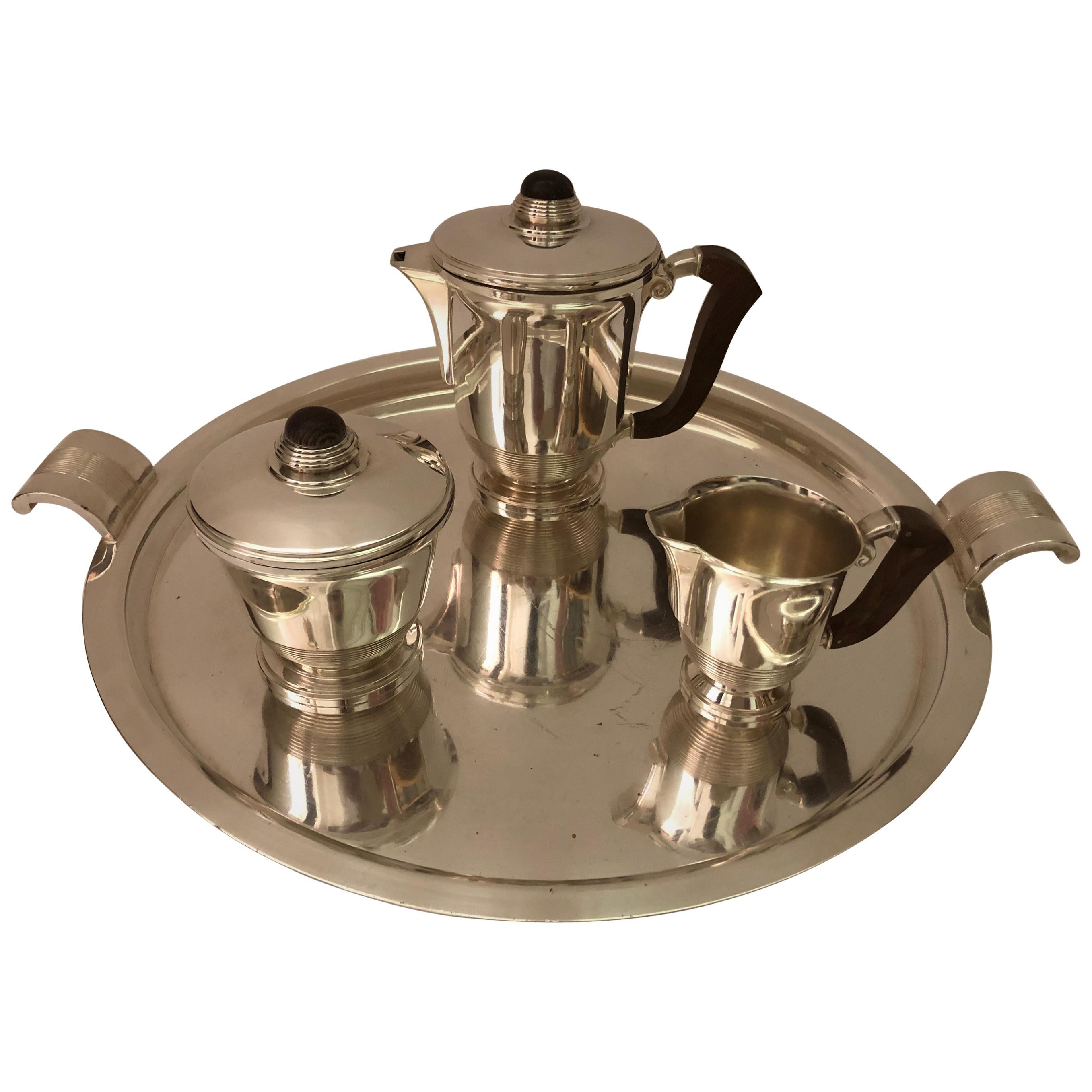 Tee-/Kaffee-Set aus poliertem Silber der 1930er Jahre