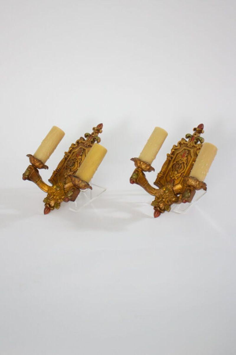 1930’s Polychrome Art Deco Sconces – A Pair In Good Condition For Sale In Canton, MA