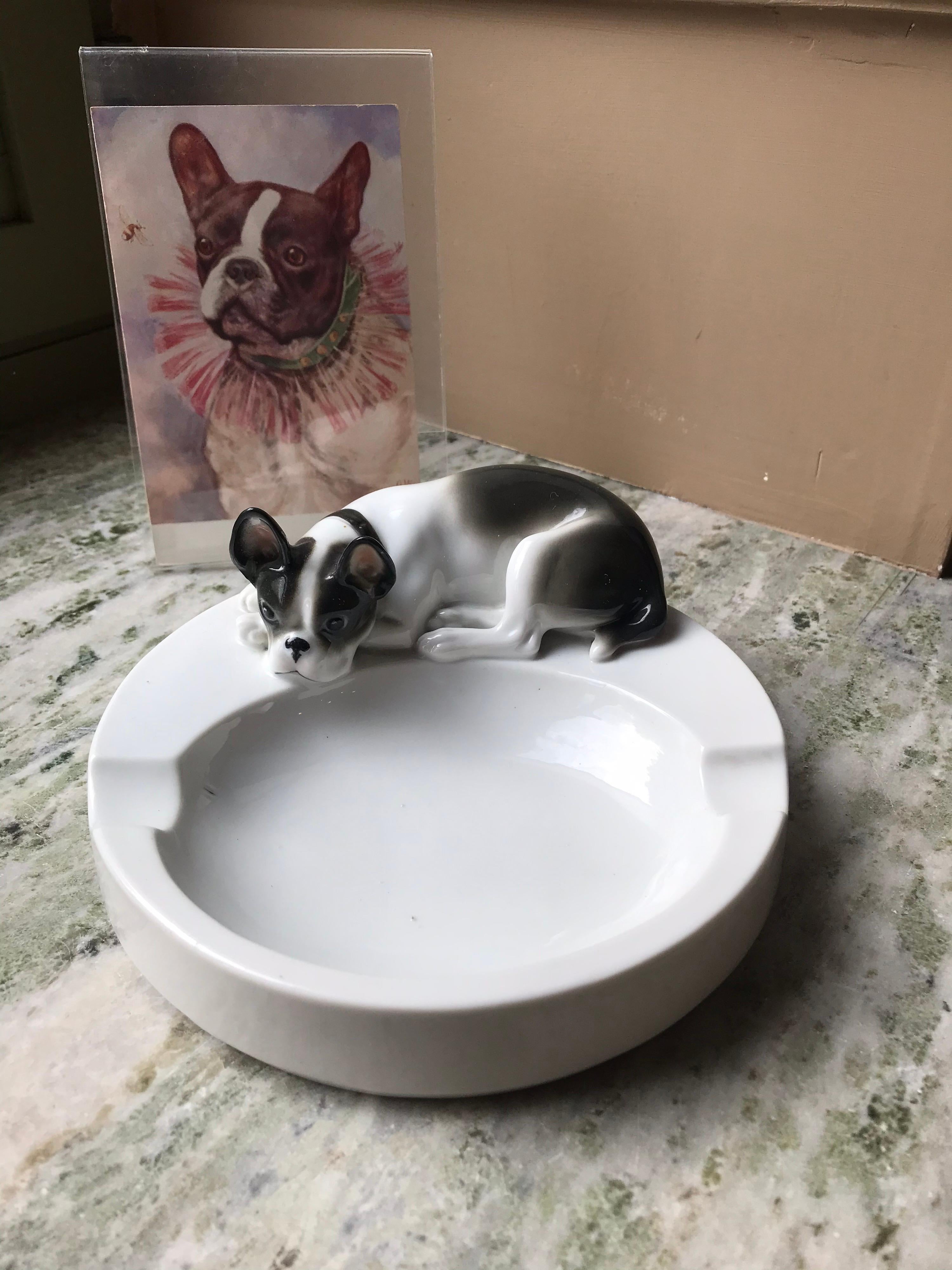 1930s Porcelain Ashtray with French Bulldog by Pfeffer Gotha , Germany  For Sale 3