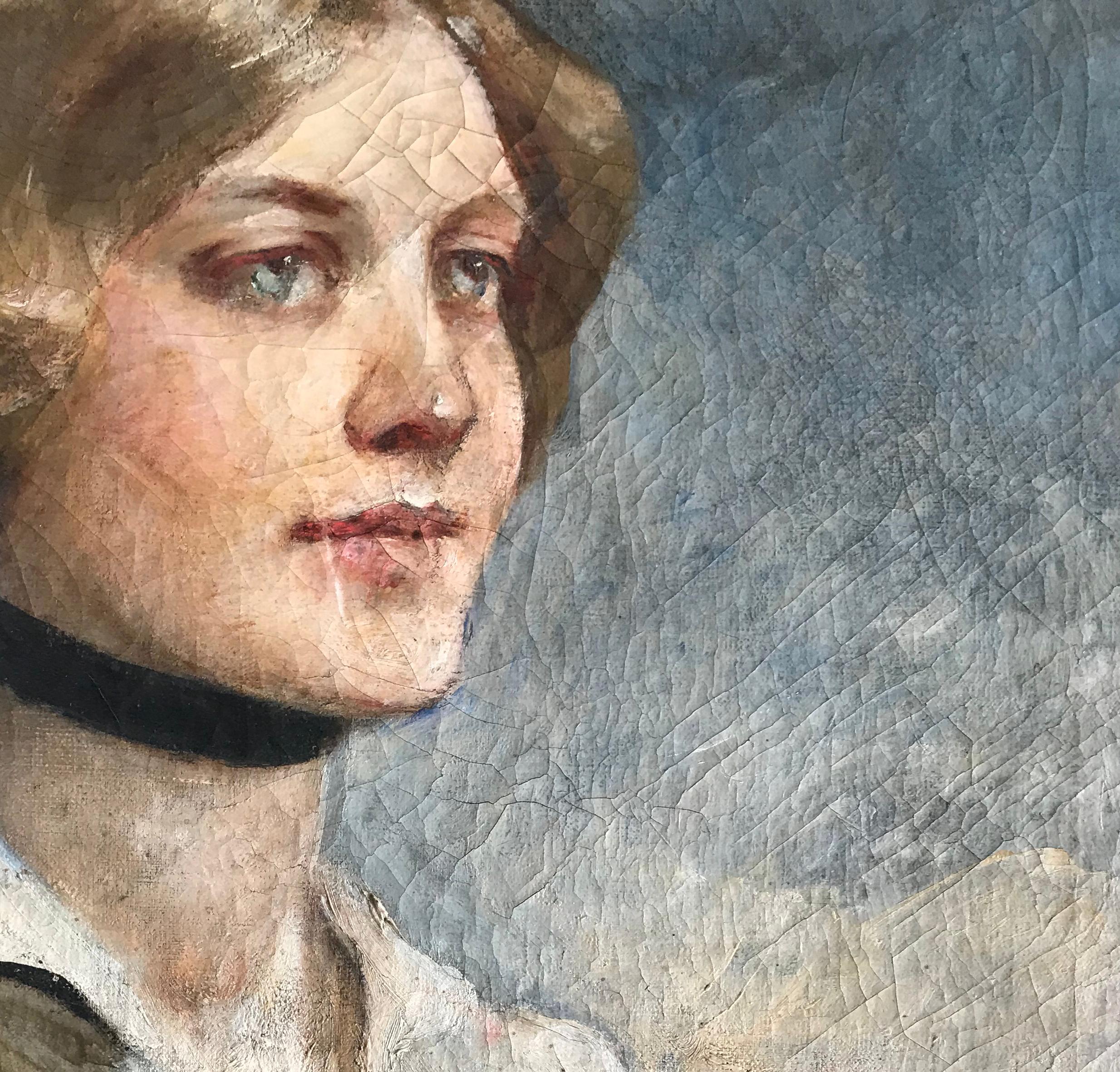 An atmospheric 1930s portrait of a young English lady in oils using a wonderfully subtle palette.