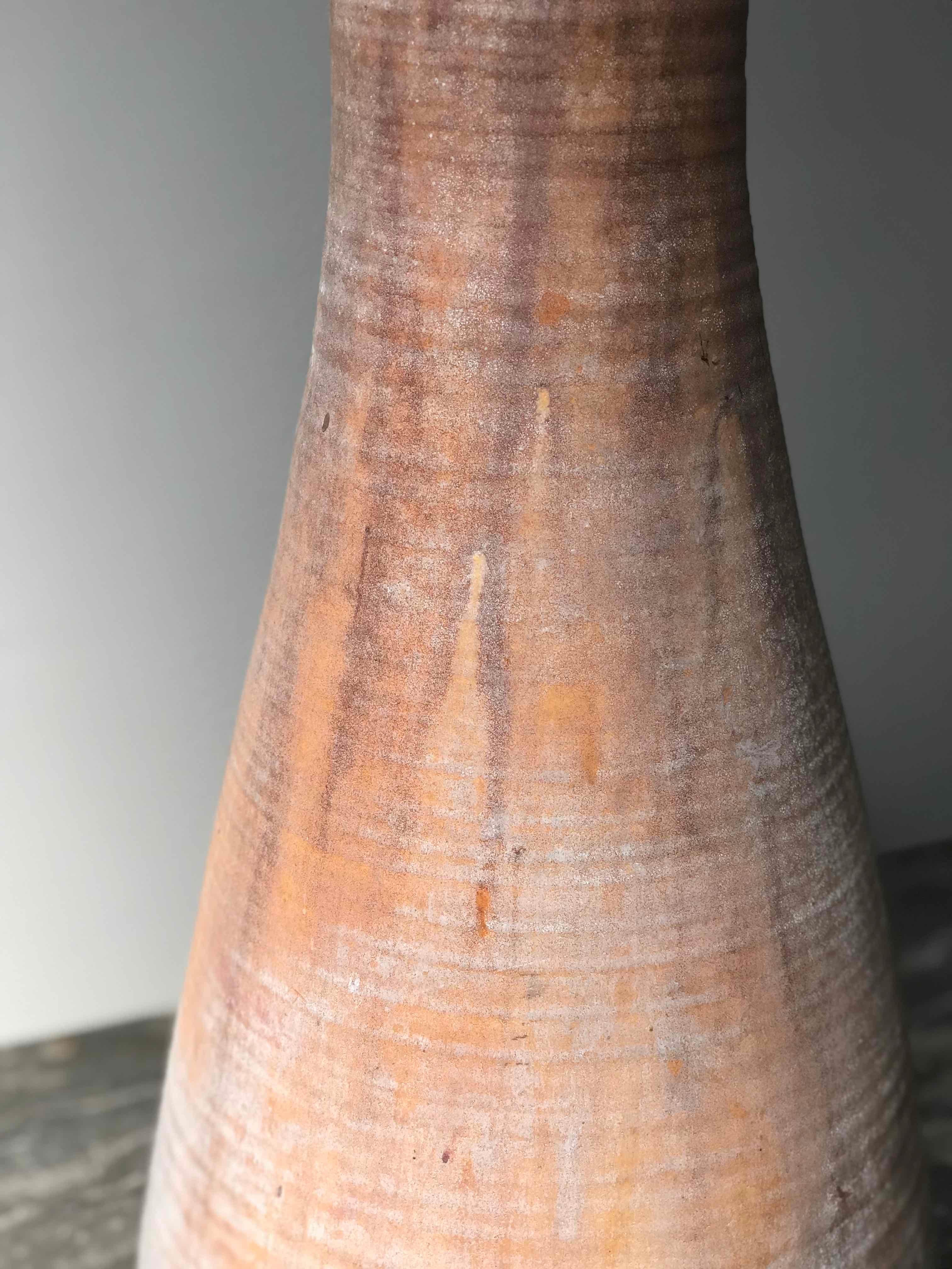 Art Deco 1930s Pottery Vase with Natural Orange Exterior and Glazed Interior from France