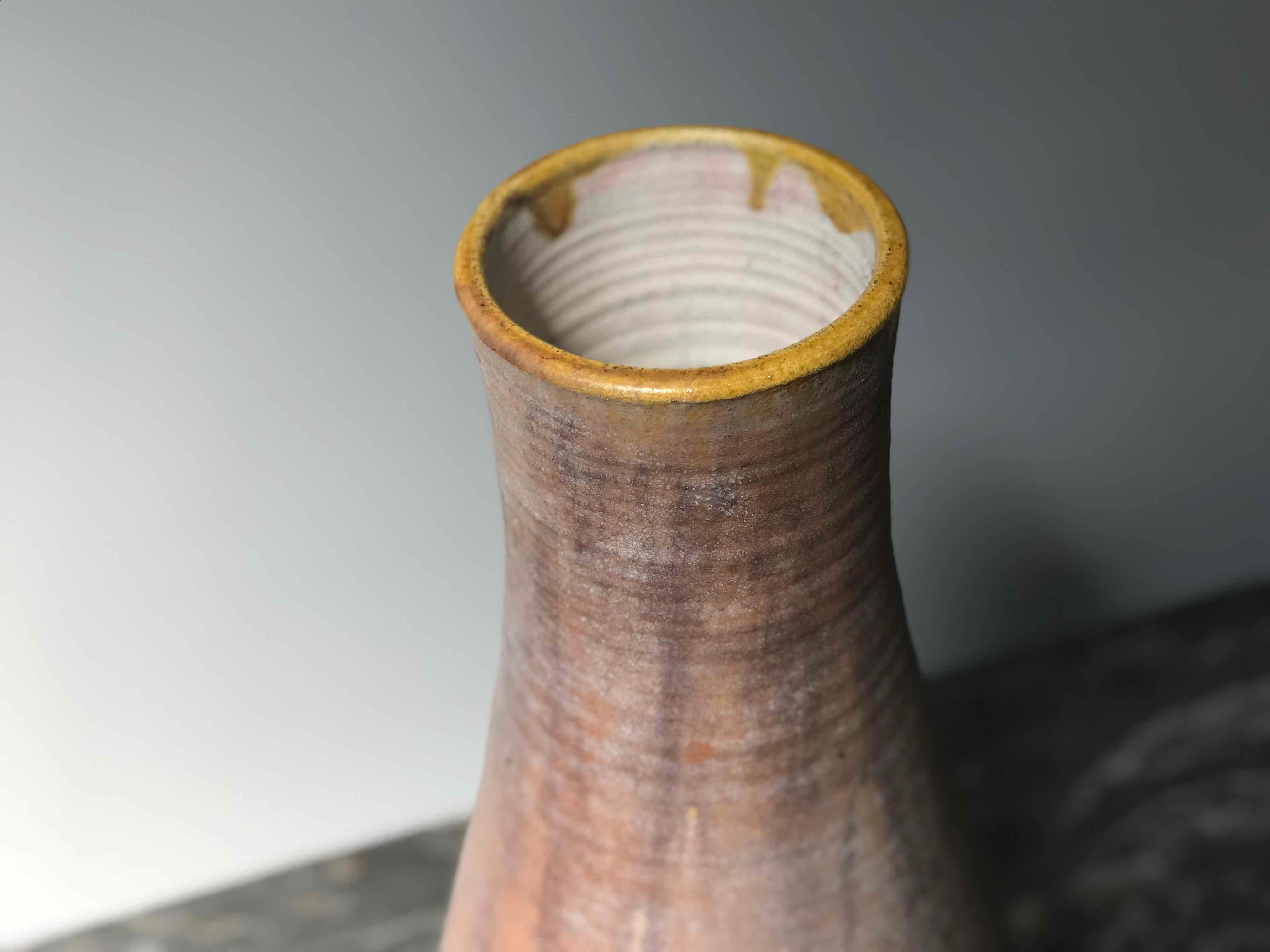 French 1930s Pottery Vase with Natural Orange Exterior and Glazed Interior from France
