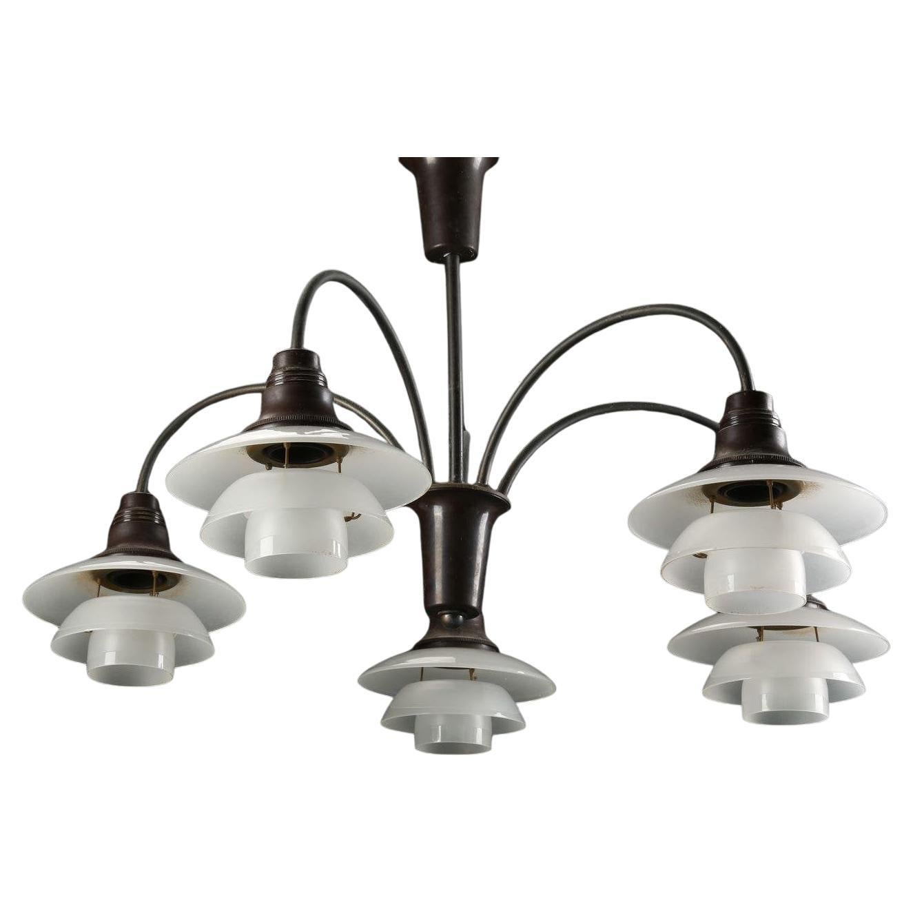 Lustre "Bombardment" à cinq bras de Poul Henningsen des années 1930 en vente