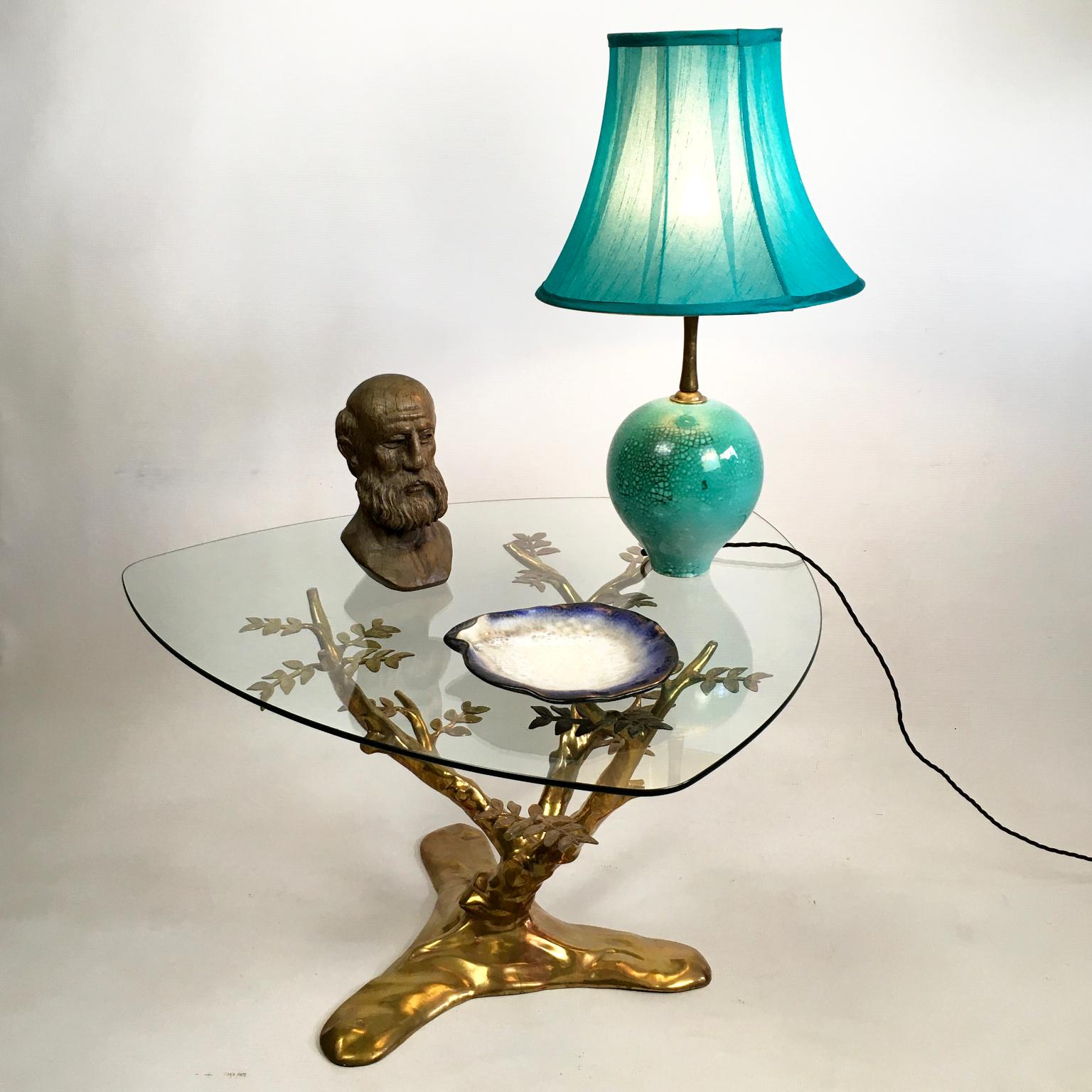 Art déco Lampe de bureau Primavera des années 1930 en céramique émaillée verte et craquelée en vente