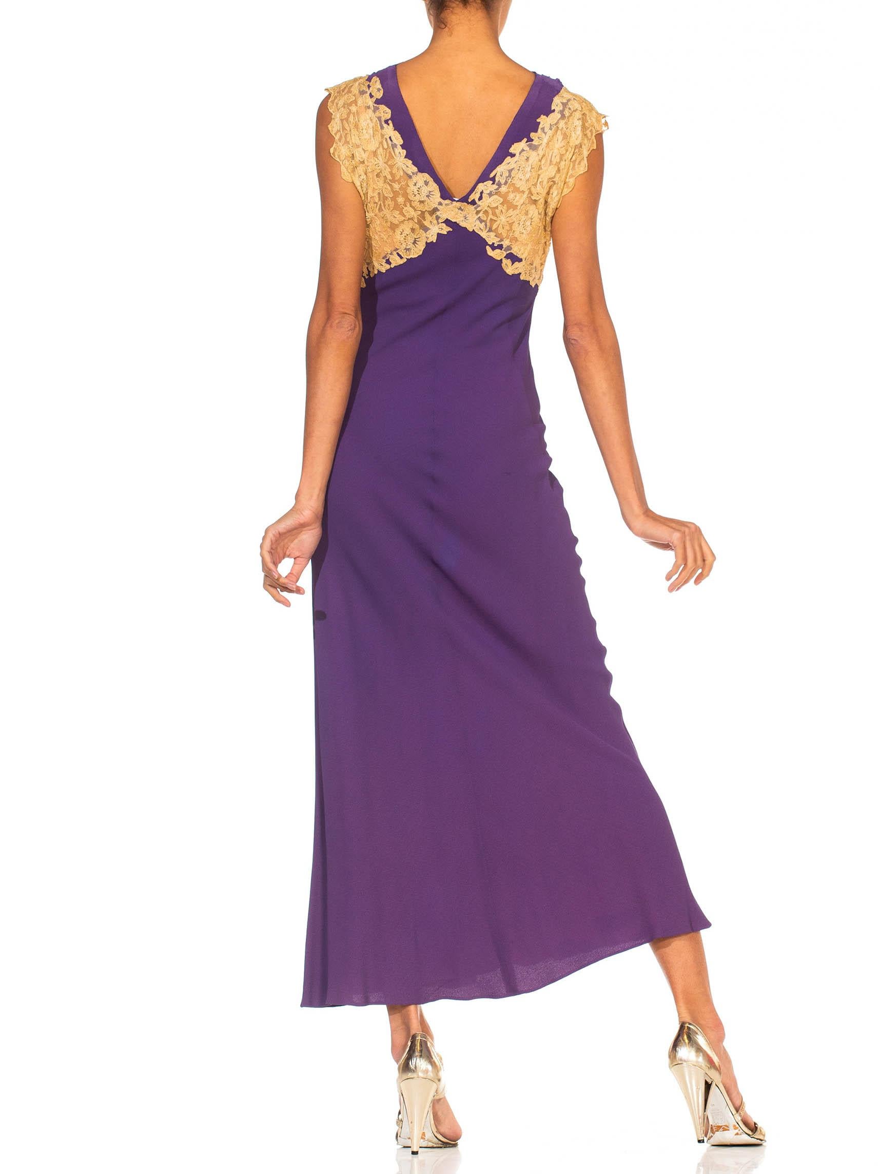 1930S Purple Bias Cut Silk Blend Crepe & Lace Minimalist Gown 5