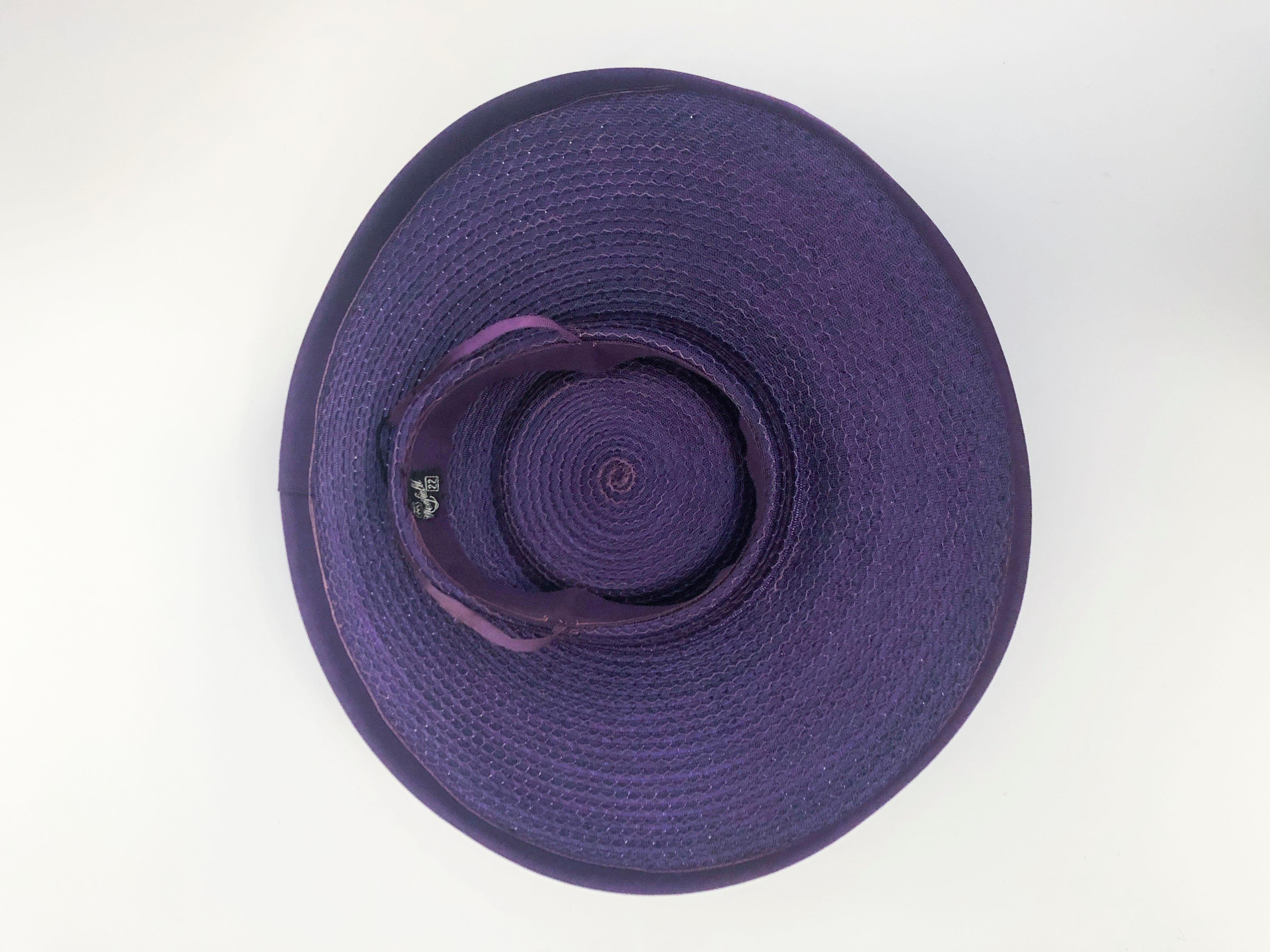 1930's Purple Coated Straw Hat with Loop Accents In Good Condition In San Francisco, CA