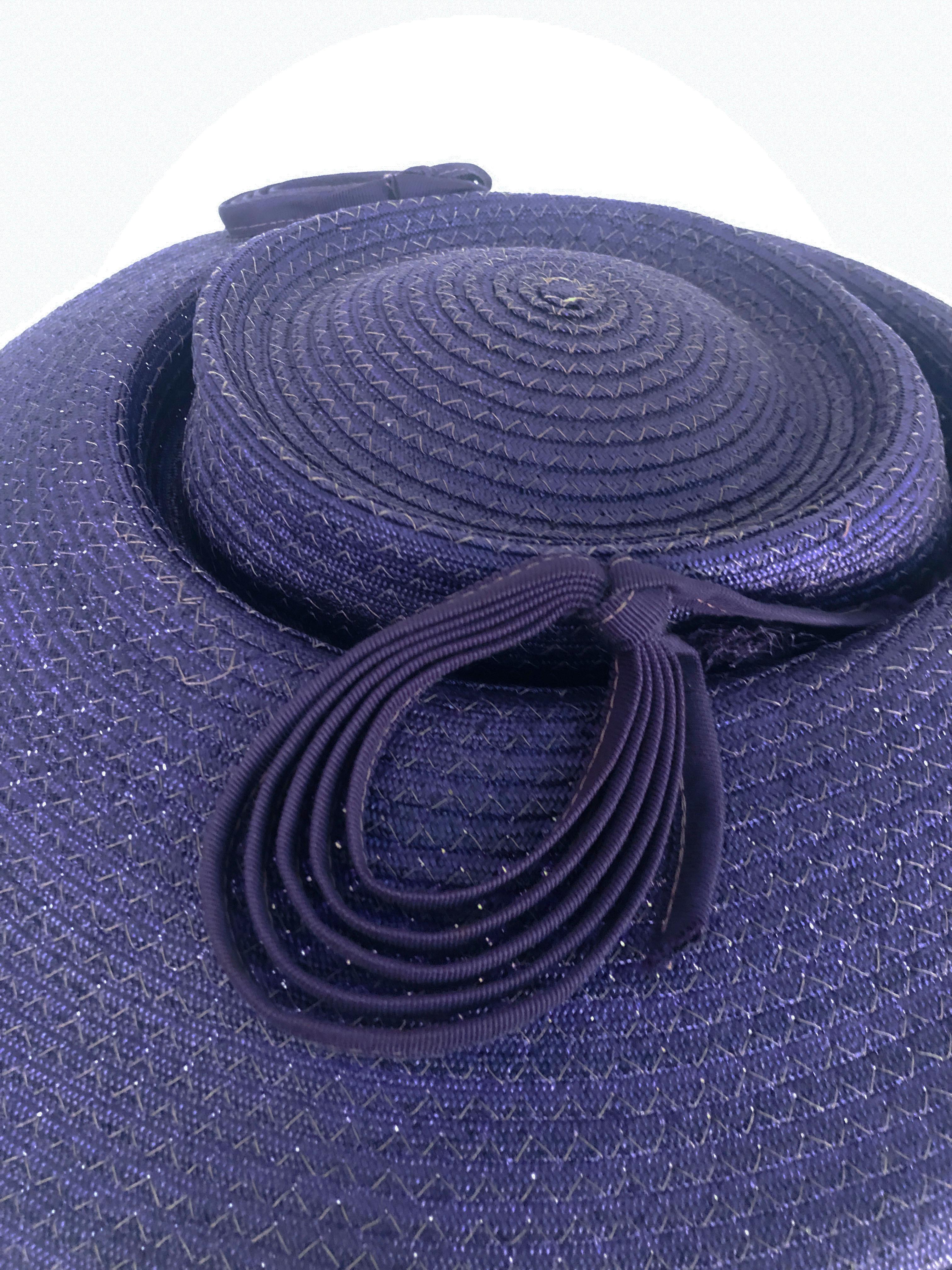 Women's 1930's Purple Coated Straw Hat with Loop Accents