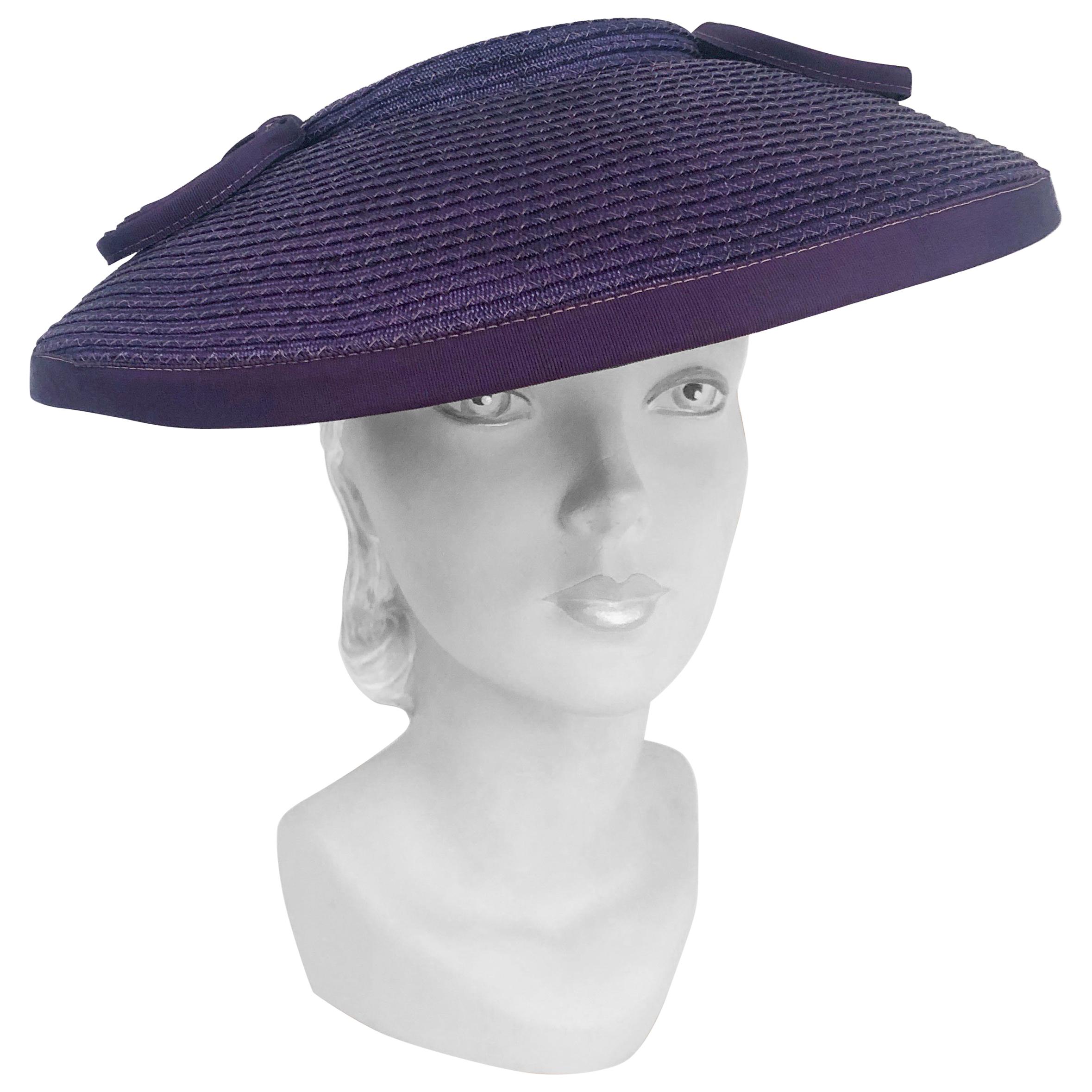 1930's Purple Coated Straw Hat with Loop Accents